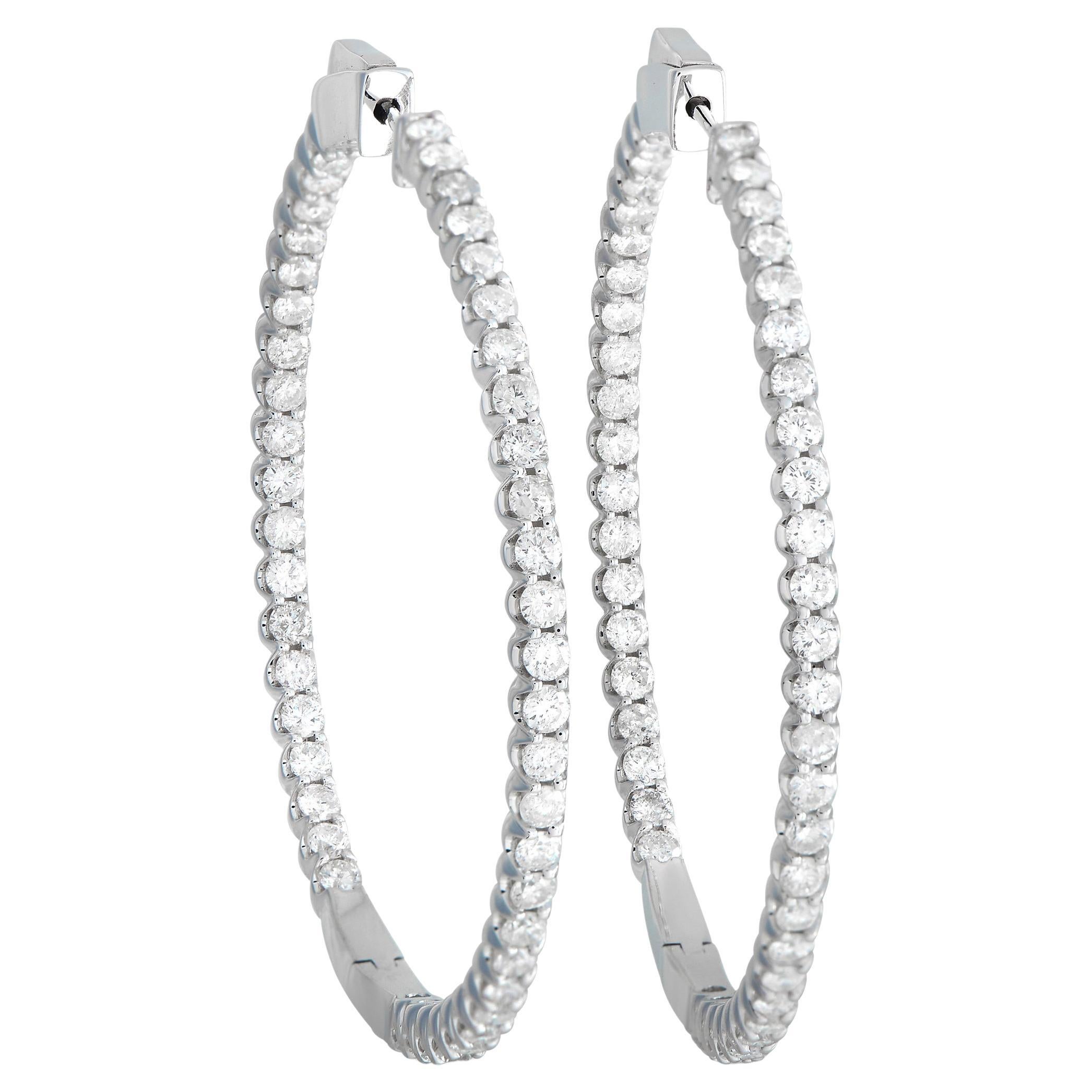 LB Exclusive 14k White Gold 3.35 Carat Diamond Inside-Out Hoop Earrings For Sale
