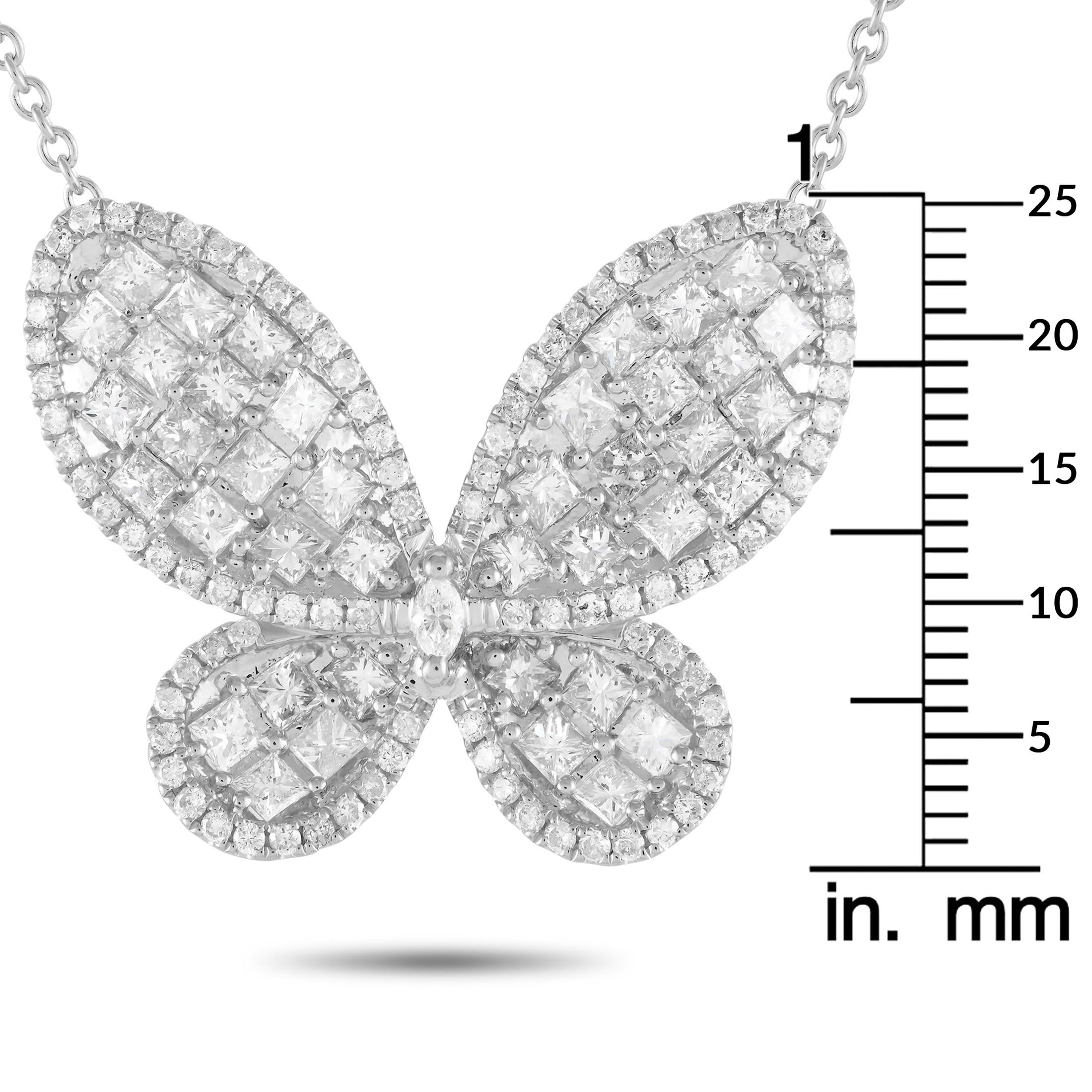 LB Exclusive 14K White Gold 3.73ct Diamond Butterfly Necklace In New Condition For Sale In Southampton, PA