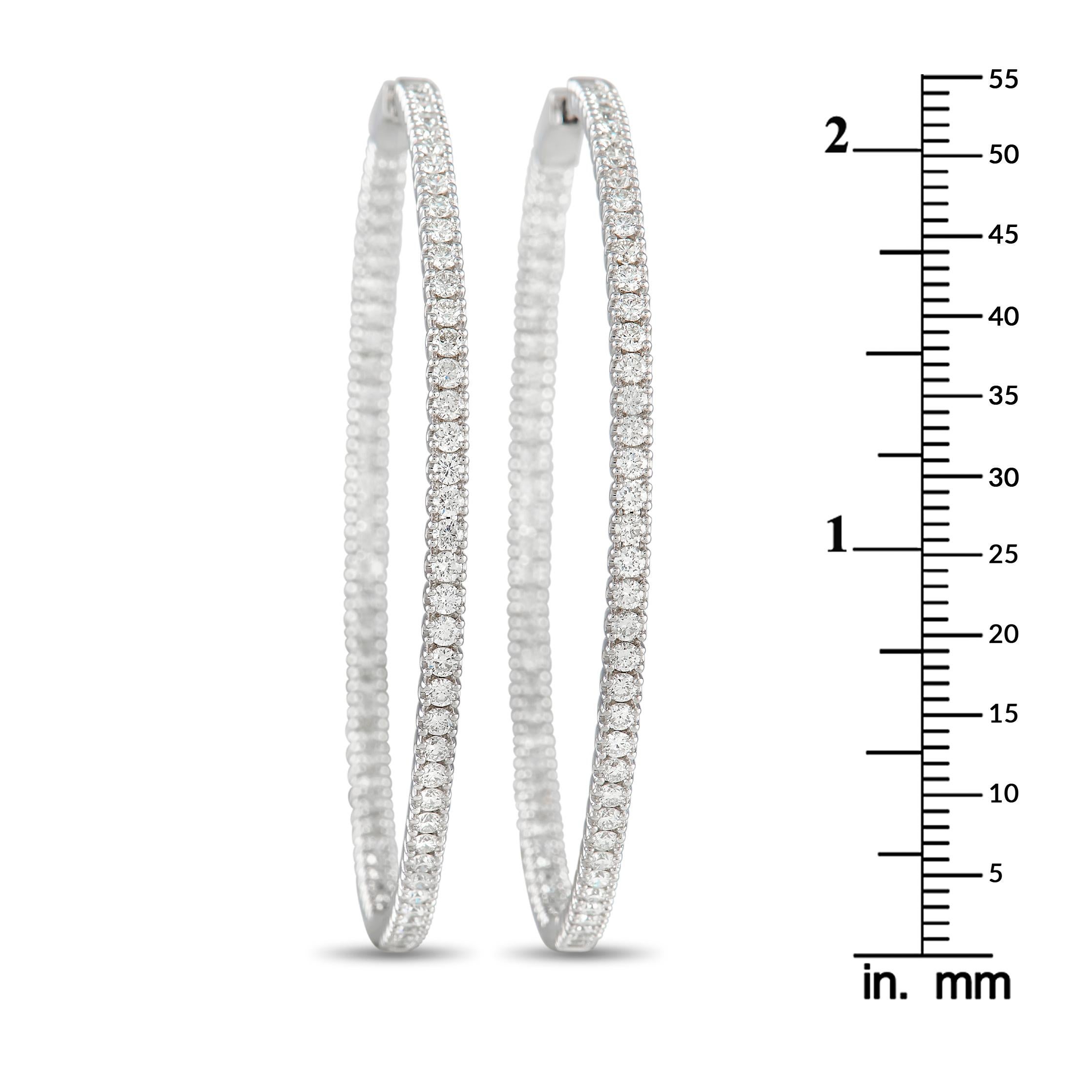 Round Cut LB Exclusive 14K White Gold 3.74ct Diamond Inside-Out Hoop Earrings For Sale