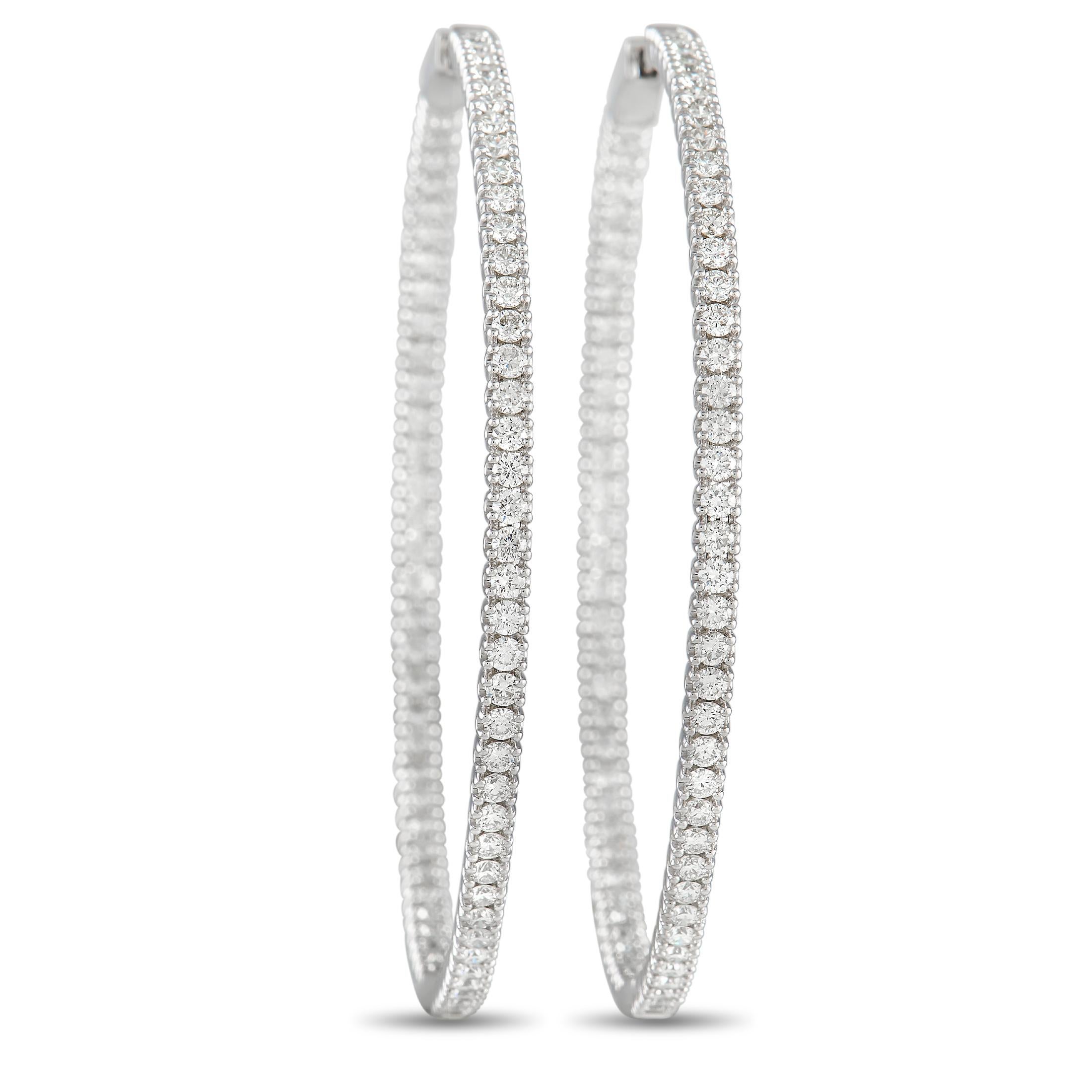 LB Exclusive 14K White Gold 3.74ct Diamond Inside-Out Hoop Earrings In New Condition For Sale In Southampton, PA