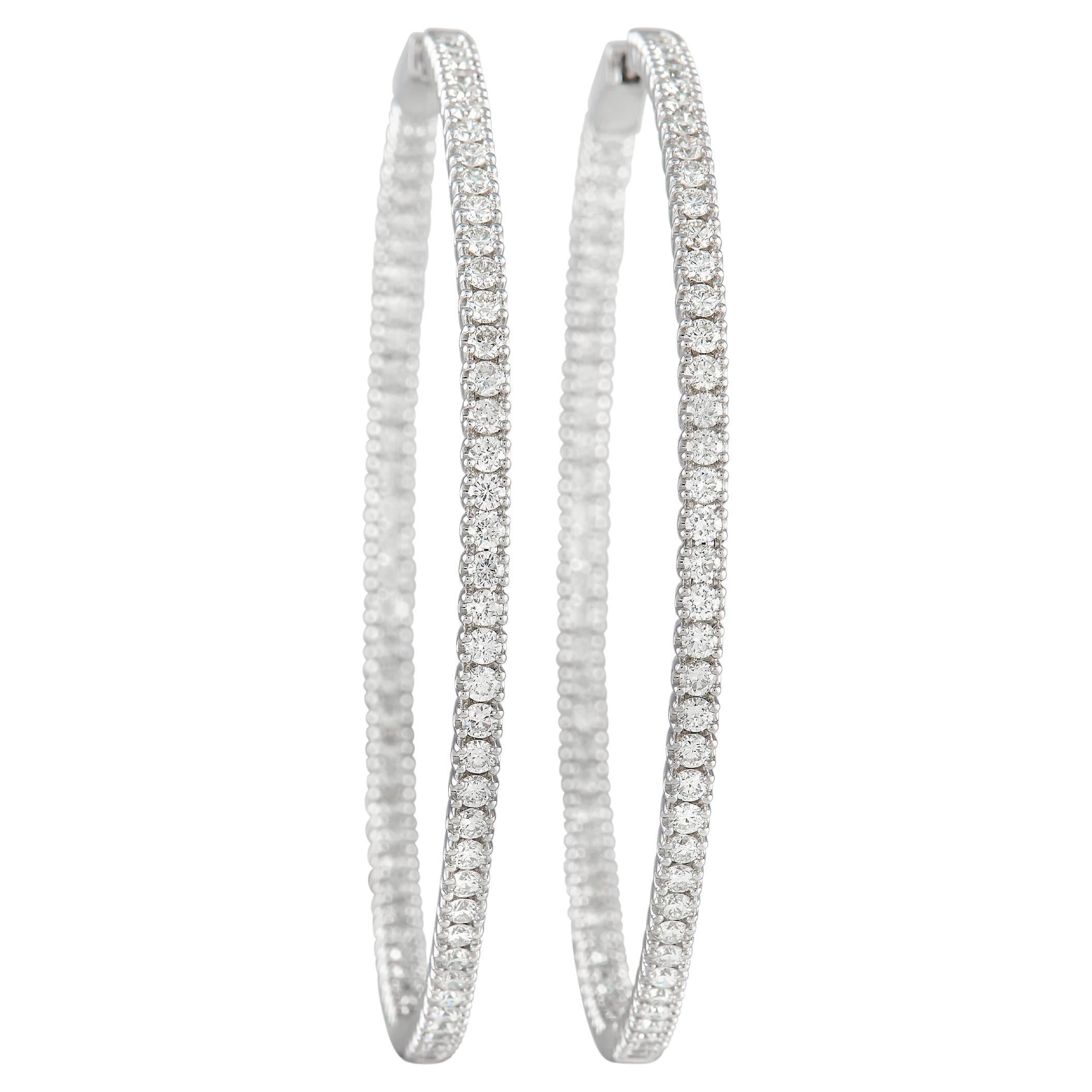 LB Exclusive 14K White Gold 3.74ct Diamond Inside-Out Hoop Earrings