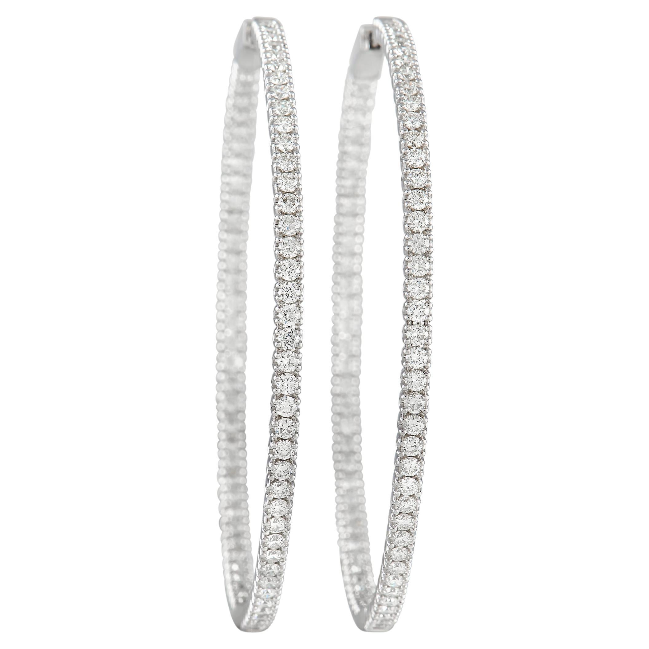 LB Exclusive - Boucles d'oreilles en or blanc 14 carats avec 3,74 cts de diamants en boucle intérieure et extérieure