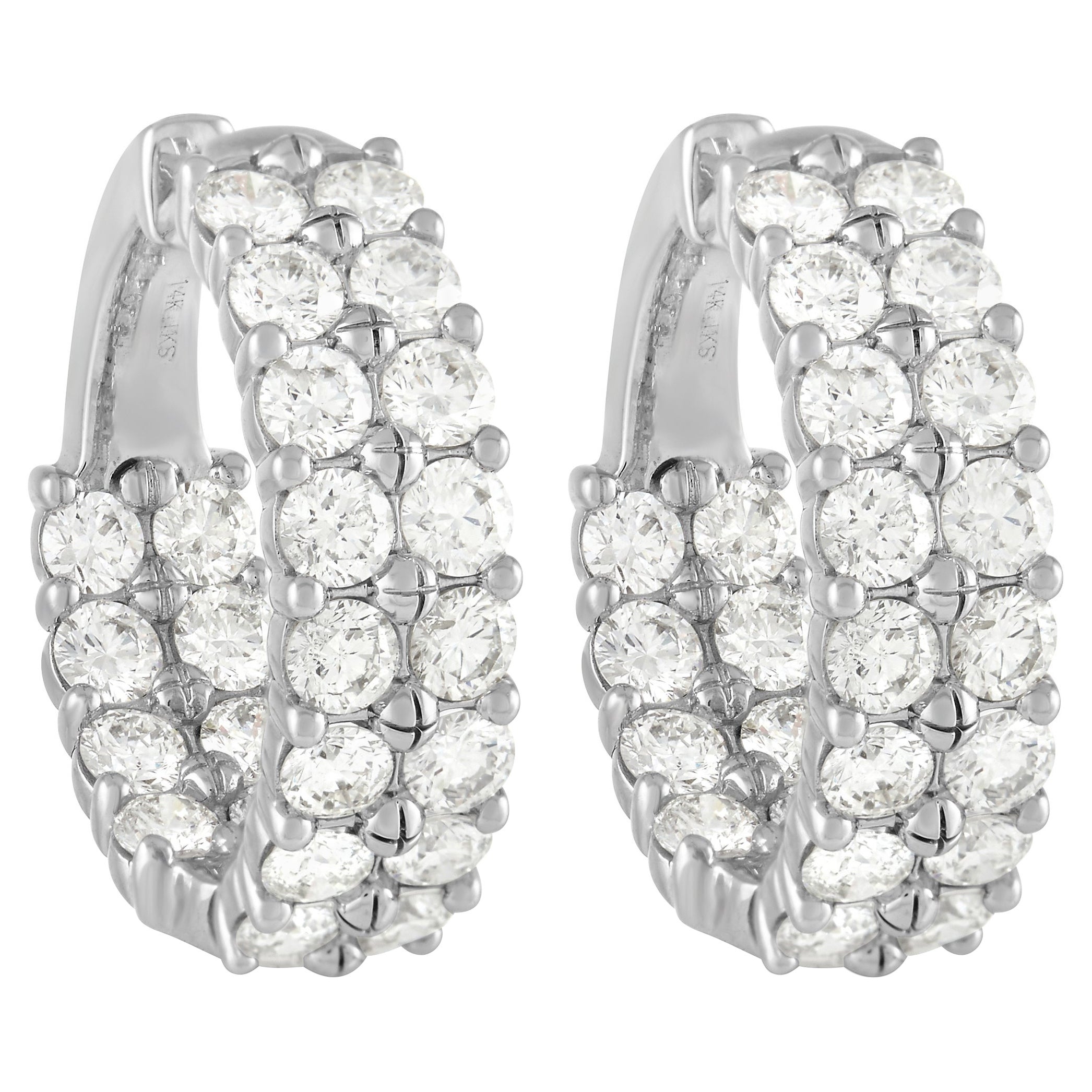 diamond petite lever hoop earring, <br>in 14k white gold, <br>1ct