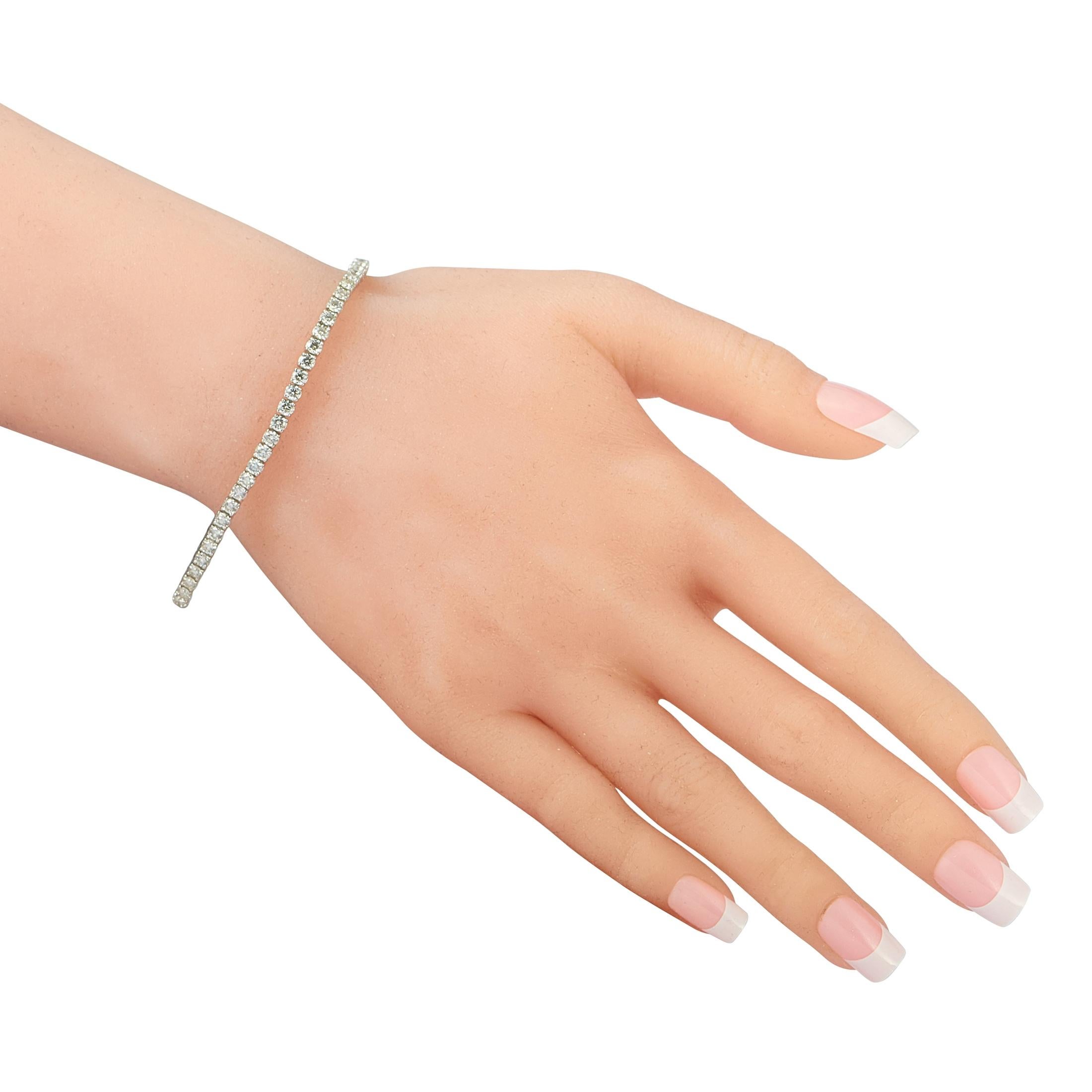 This LB Exclusive bracelet is crafted from 14K white gold and weighs 9.1 grams, measuring 7.37” in length. The bracelet is set with diamonds that total 5.65 carats.
 
 Offered in brand new condition, this item includes a gift box.