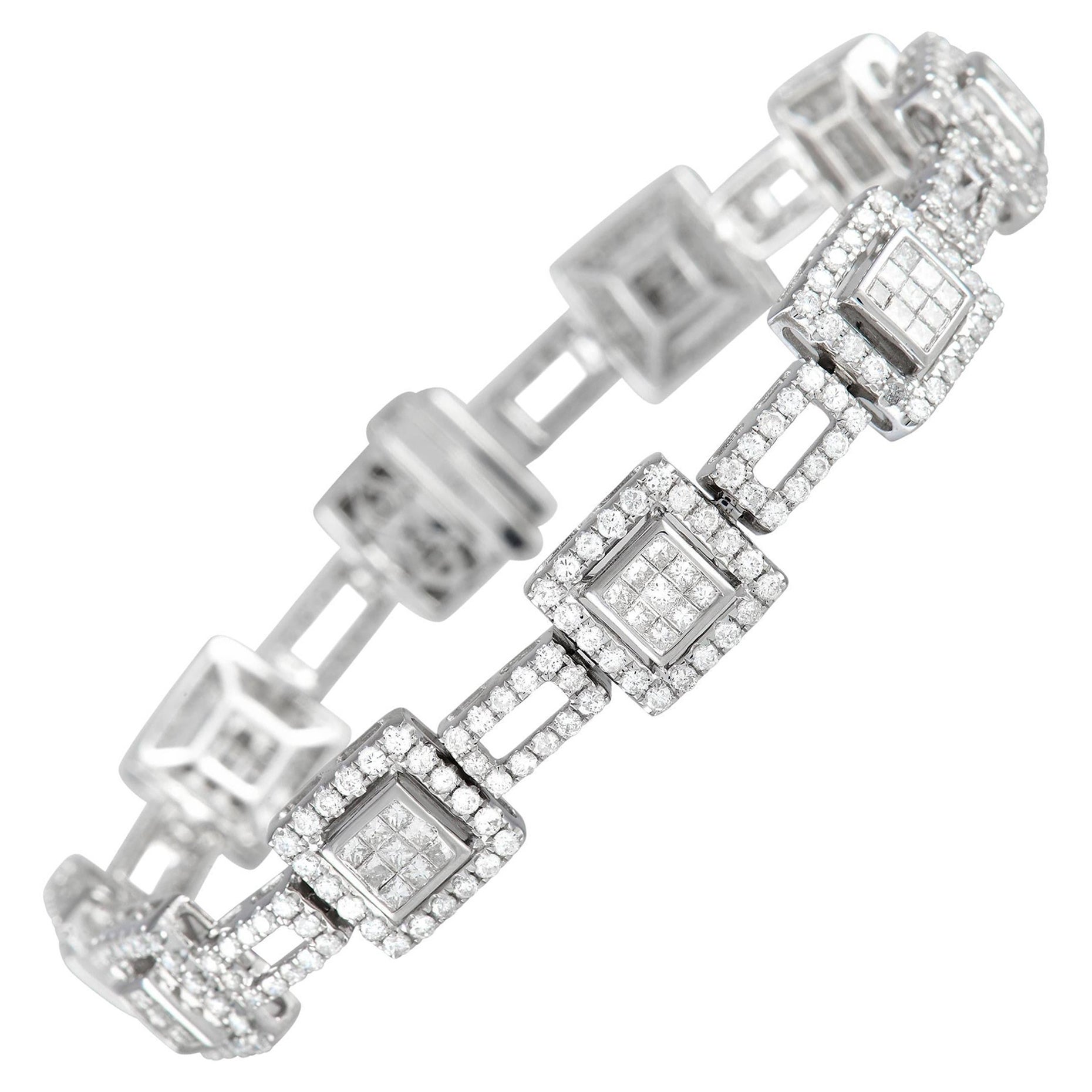 LB Exclusive 14k White Gold 5.80 Carat Diamond Bracelet For Sale