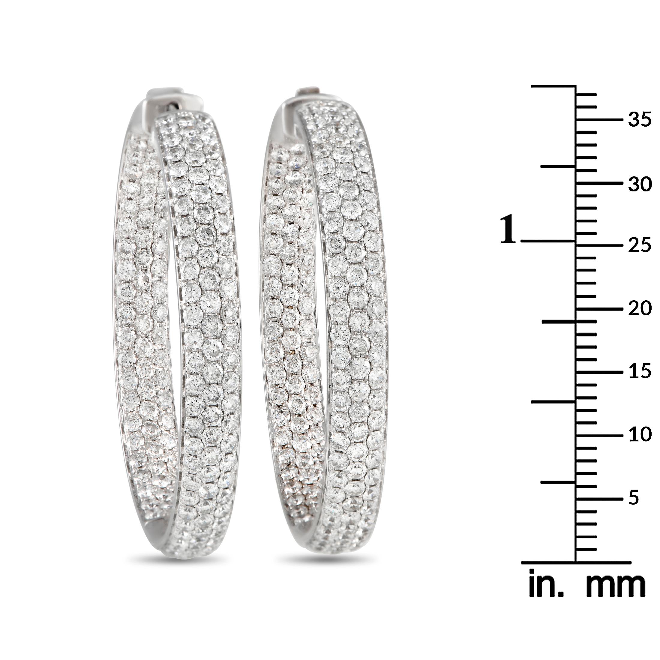 Round Cut Lb Exclusive 14k White Gold 6.10 Carat Diamond Inside-Out Hoop Earrings For Sale