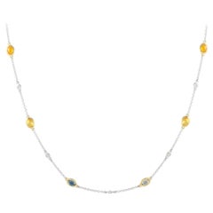 LB Exclusive Collana in oro bianco 14K con diamanti e zaffiri multicolori da 6,27 carati