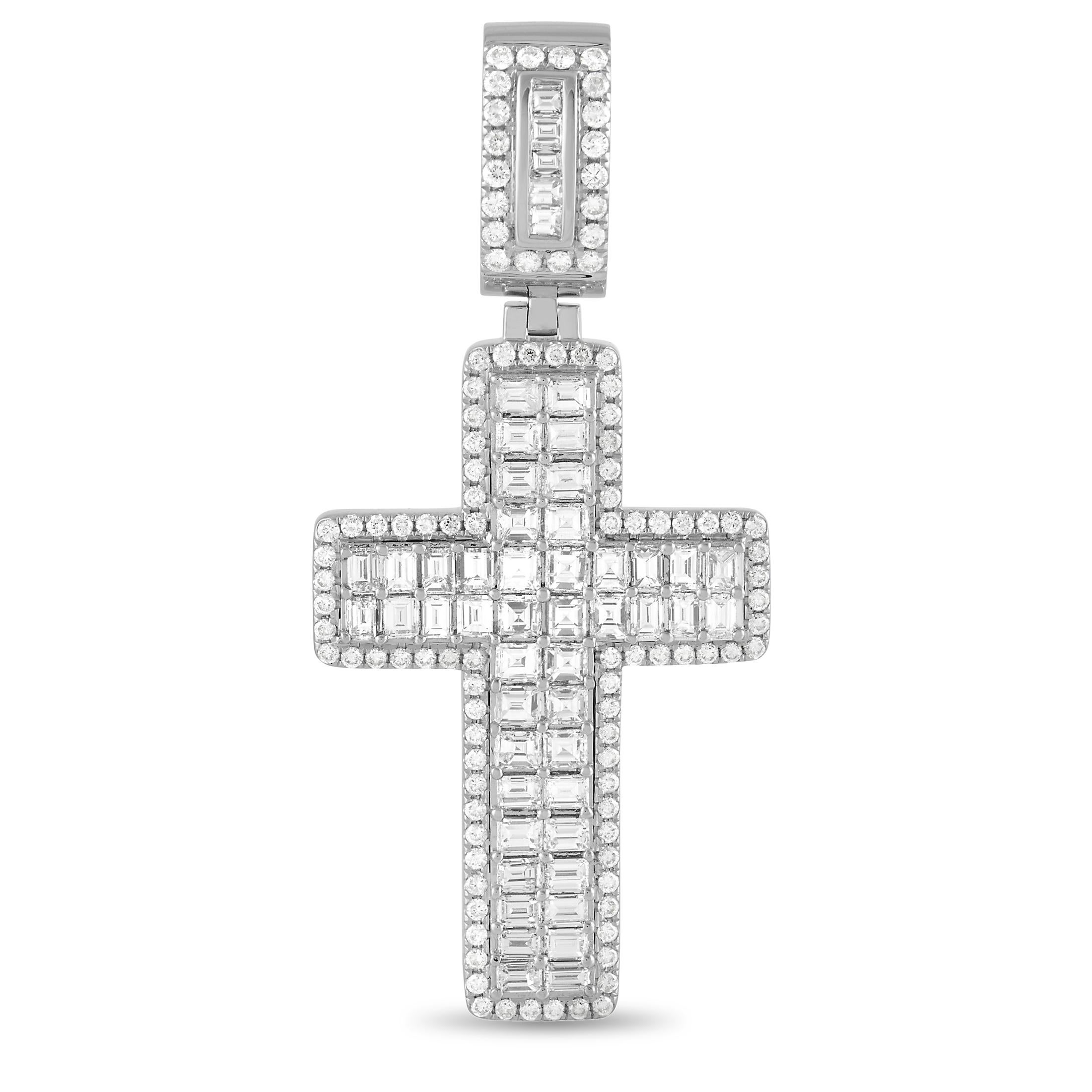 LB Exclusive 14K White Gold 6.30 Ct Diamond Cross Pendant In New Condition For Sale In Southampton, PA