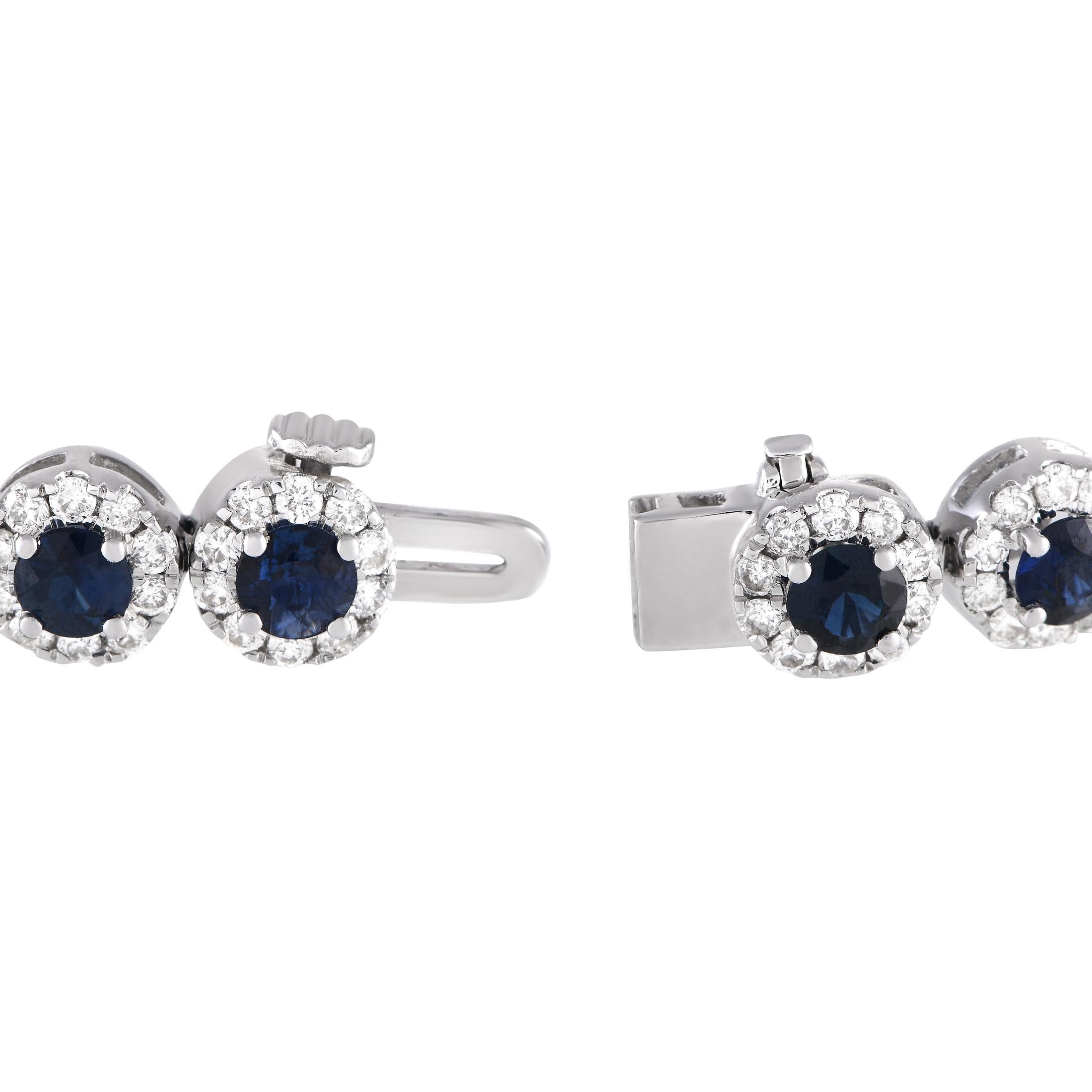 Round Cut LB Exclusive 14k White Gold 8.15 Carat Diamond and Sapphire Necklace