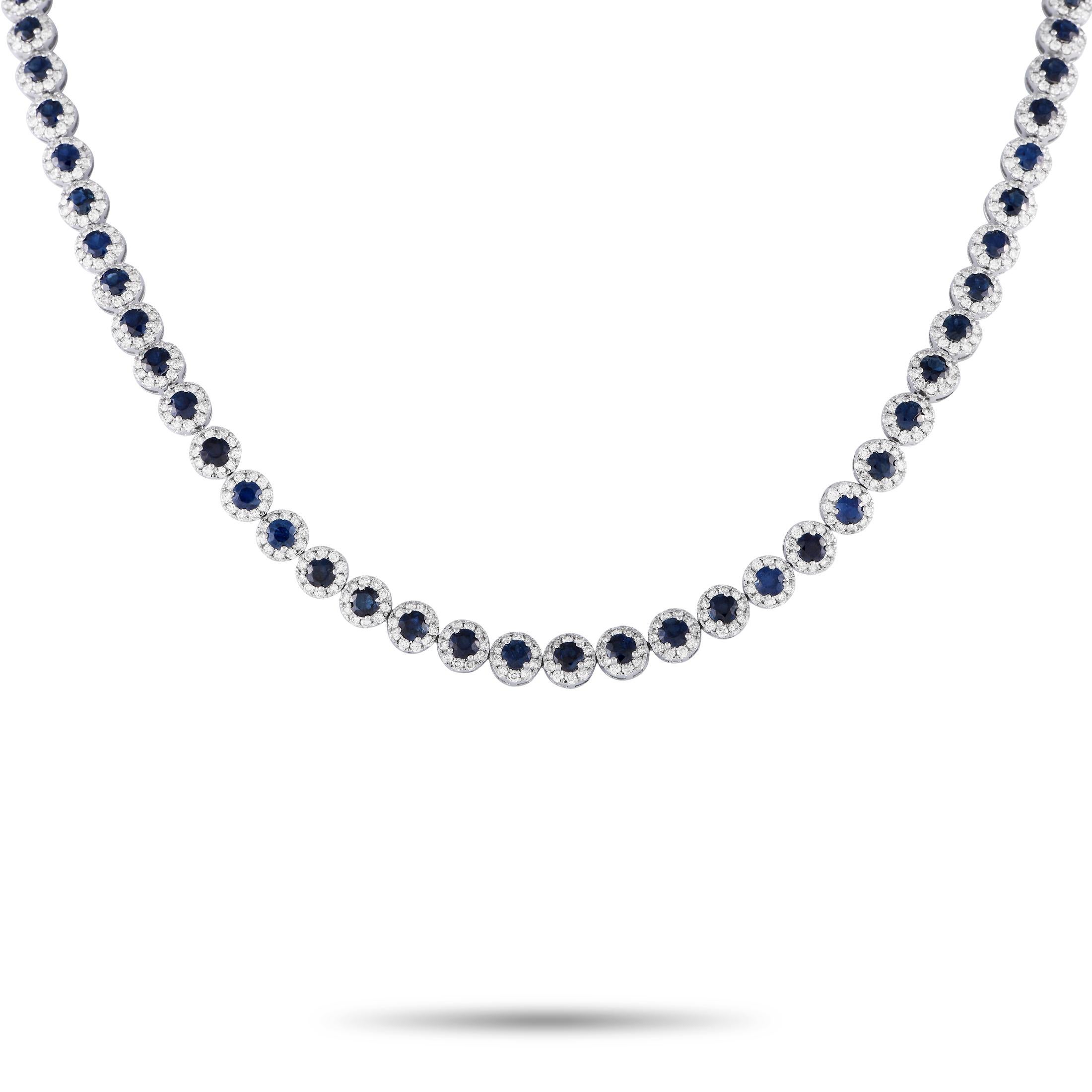 LB Exclusive 14k White Gold 8.15 Carat Diamond and Sapphire Necklace In Excellent Condition For Sale In Southampton, PA
