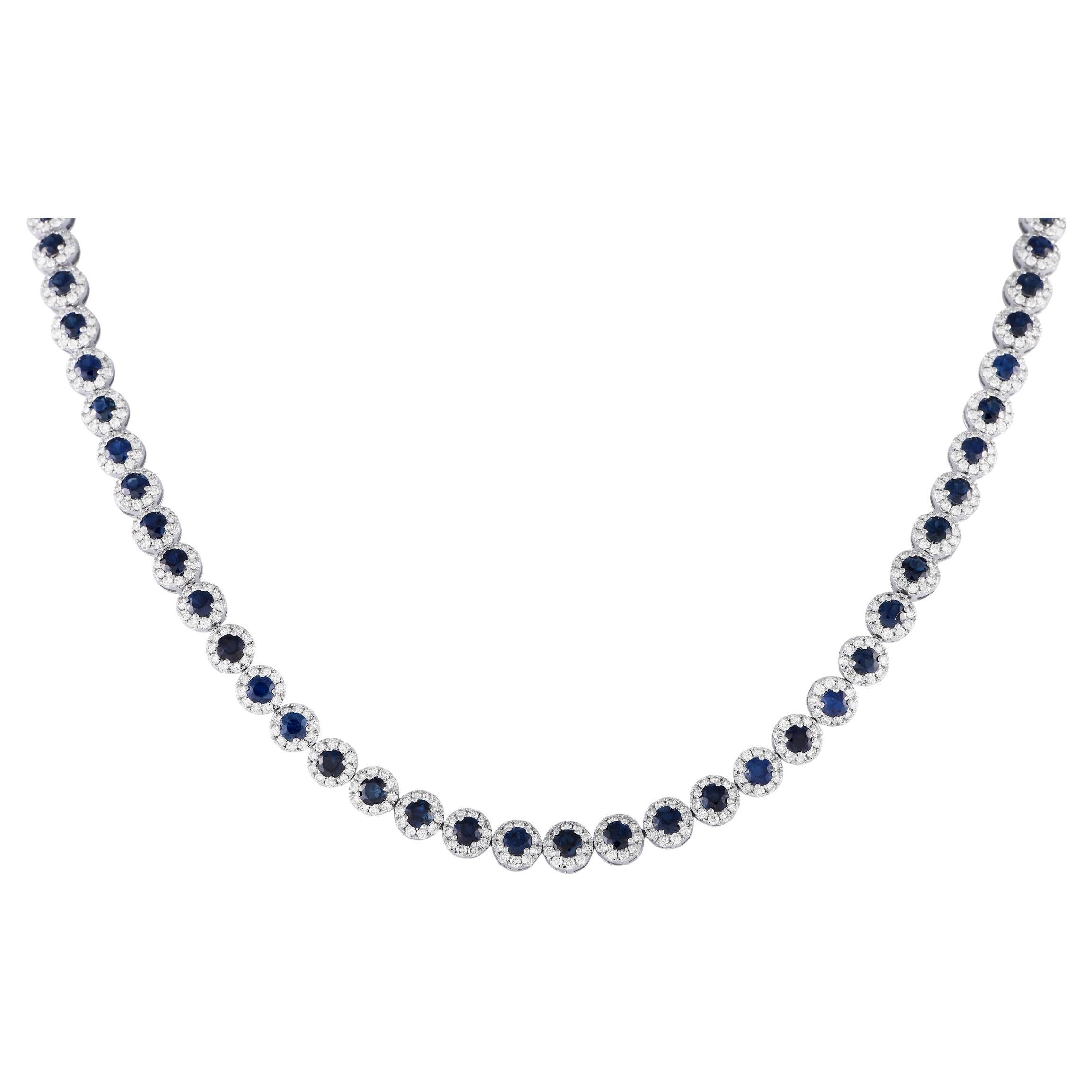 LB Exclusive 14k White Gold 8.15 Carat Diamond and Sapphire Necklace For Sale