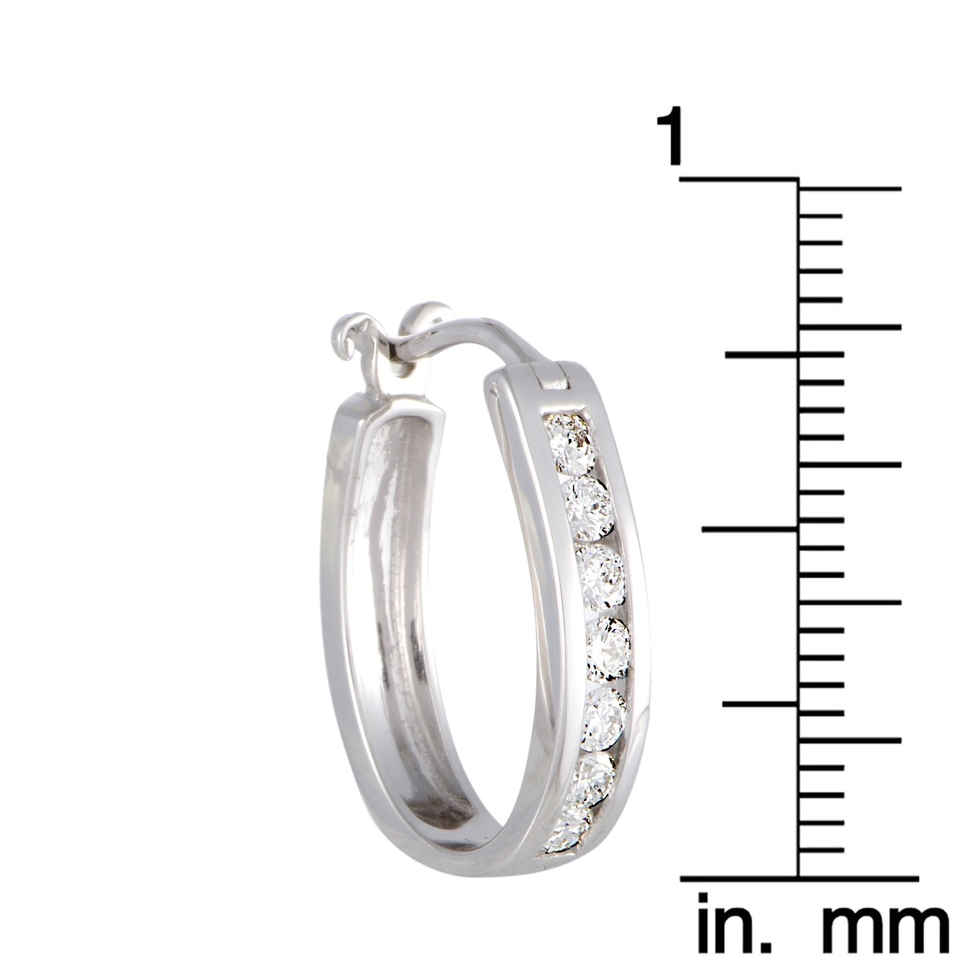LB Exclusive 14K White Gold Channel Set 0.5 Ct Diamond Huggies Hoop Earrings In New Condition For Sale In Southampton, PA