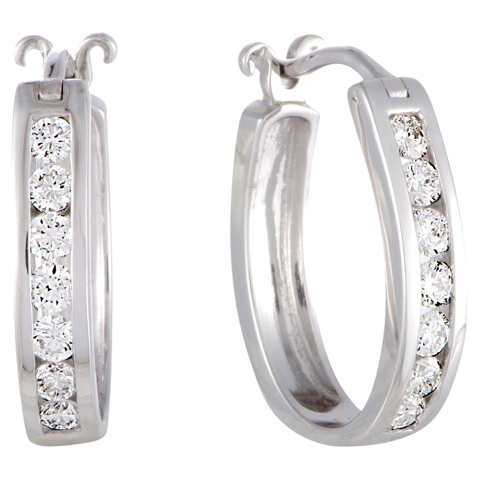 LB Exclusive 14K White Gold Channel Set 0.5 Ct Diamond Huggies Hoop Earrings For Sale