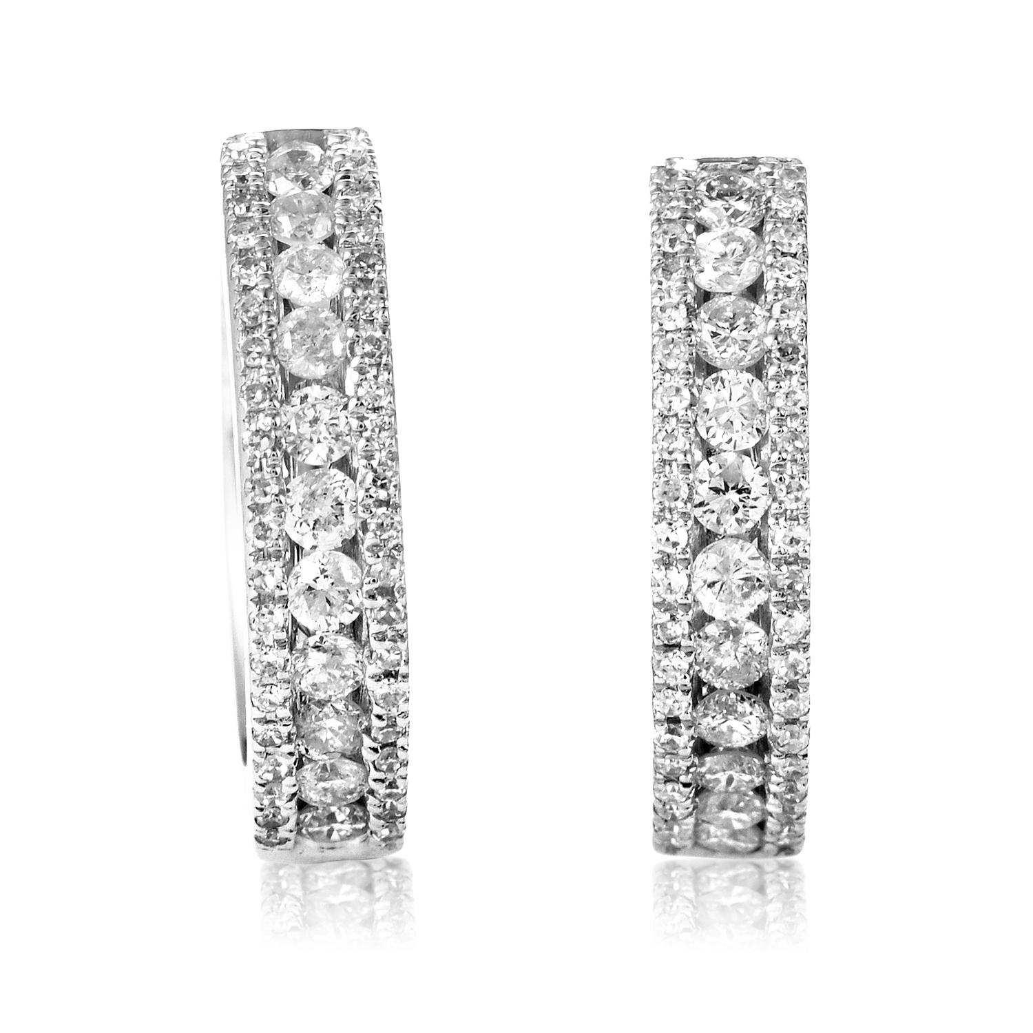LB Exclusive 14K White Gold Diamond Hoop Earrings In New Condition For Sale In Southampton, PA