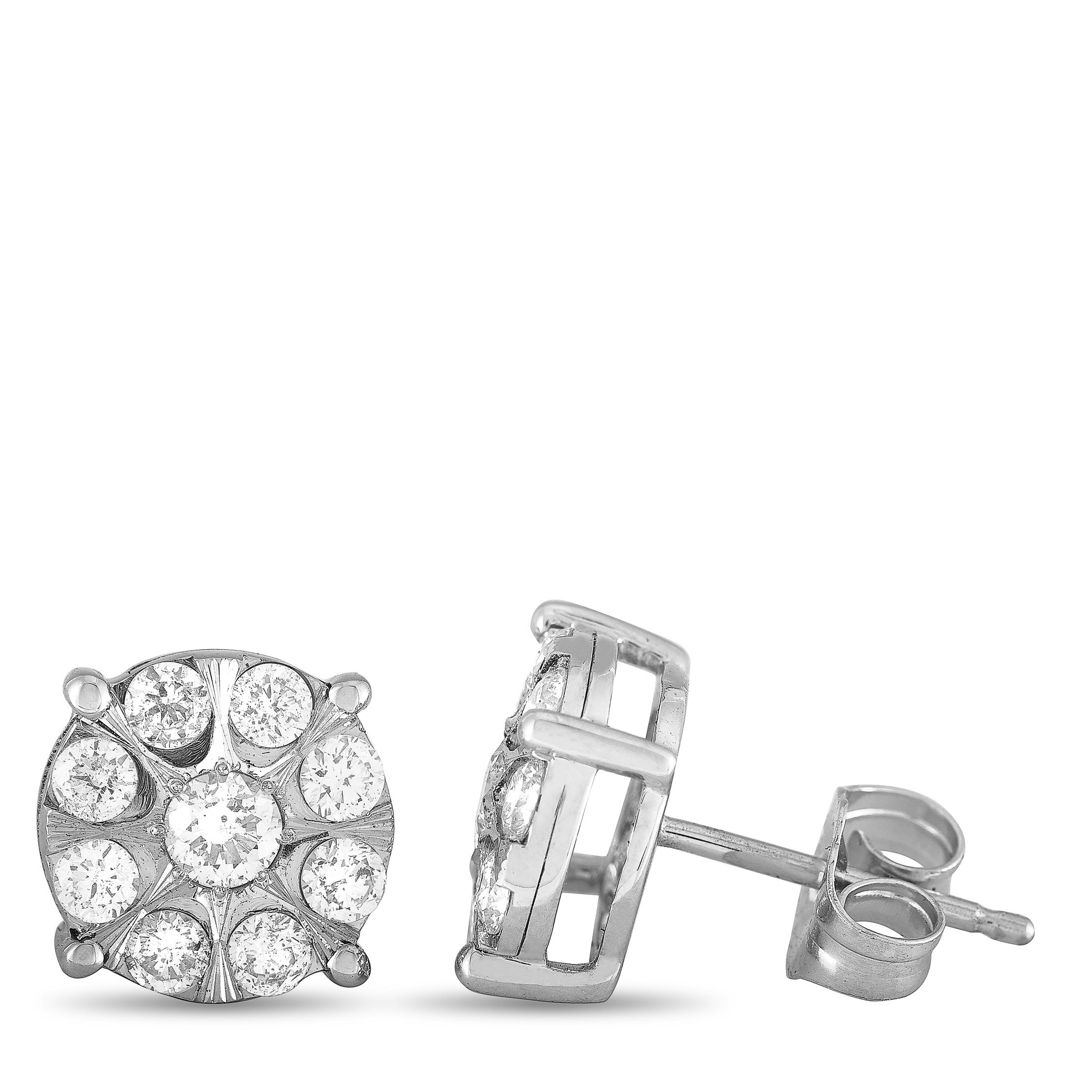 These LB Exclusive earrings are crafted from 14K white gold and set with a total of 0.75 carats of diamonds. The earrings measure 0.30” in length and 0.30” in width and each of the two weighs 1.15 grams.

Offered in brand new condition, this pair of