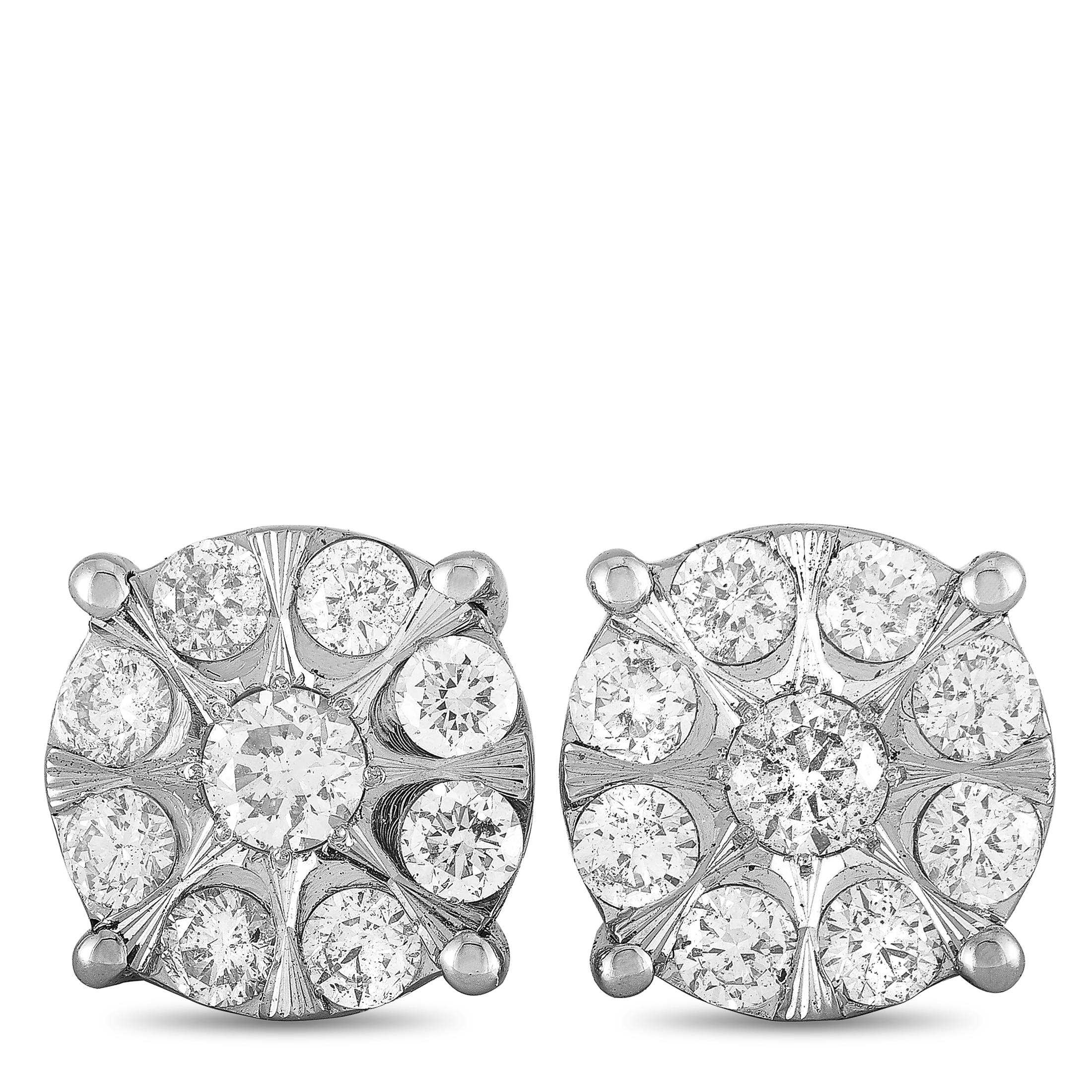 Women's LB Exclusive 14 Karat White Gold Diamond Pave Stud Earrings