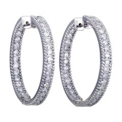 LB Exclusive 14 Karat White Gold Inside Out, 2 Carat Diamond Pave Hoop Earrings