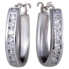 LB Exclusive 14K White Gold Oval Channel Set Diamond Hoop Huggies Earrings