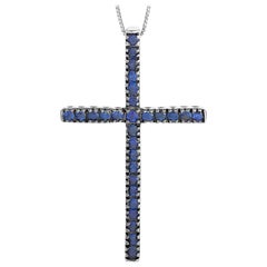 LB Exclusive 14 Karat White Gold Sapphire Cross Pendant Necklace