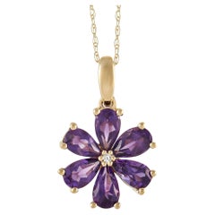 LB Exclusive 14K Yellow Gold 0.01 Ct Diamond and Amethyst Flower Necklace