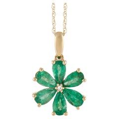 LB Exclusive 14K Yellow Gold 0.01 Ct Diamond and Emerald Flower Necklace