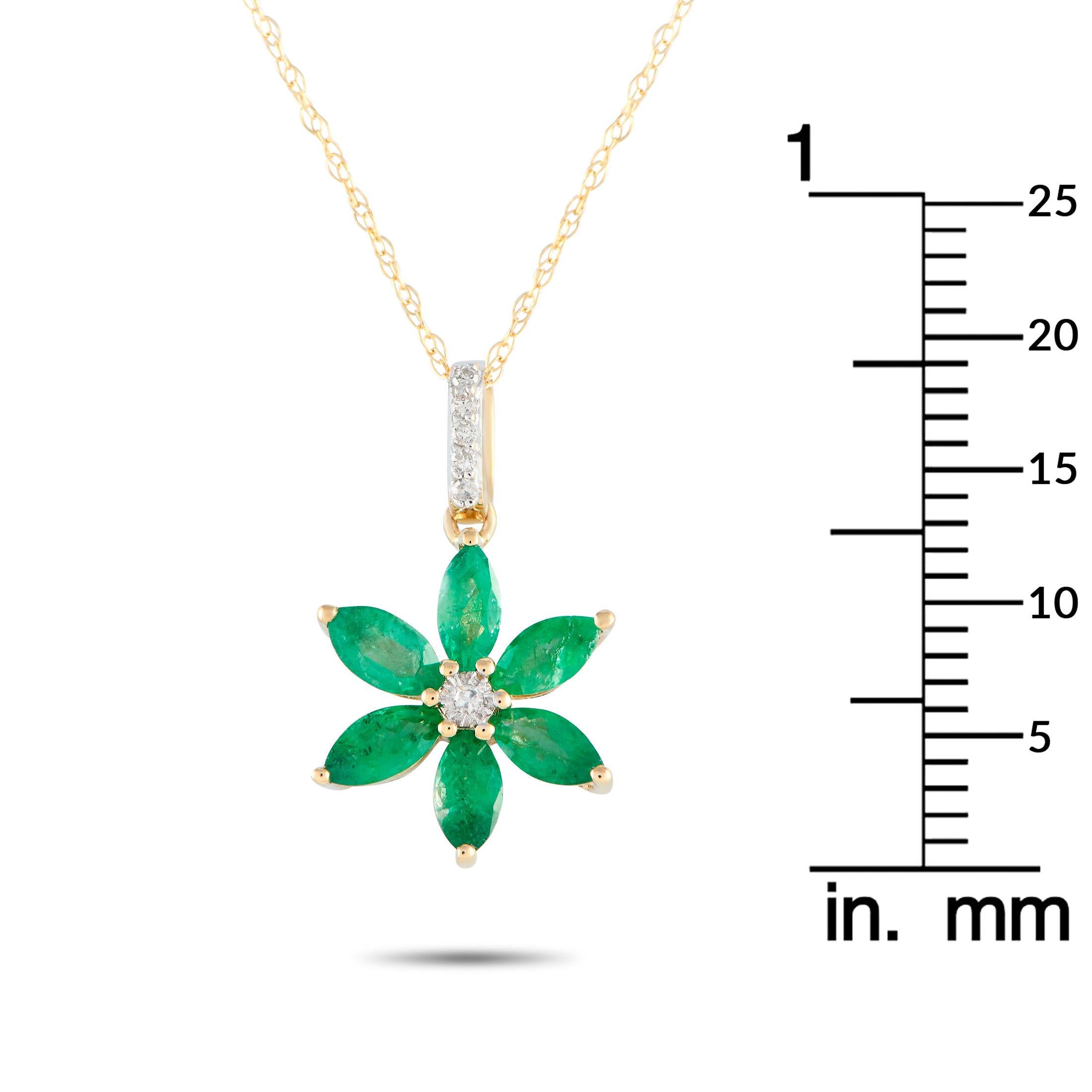 LB Exclusive 14K Yellow Gold 0.01ct Diamond Flower Necklace PD4-16241YEM In New Condition For Sale In Southampton, PA