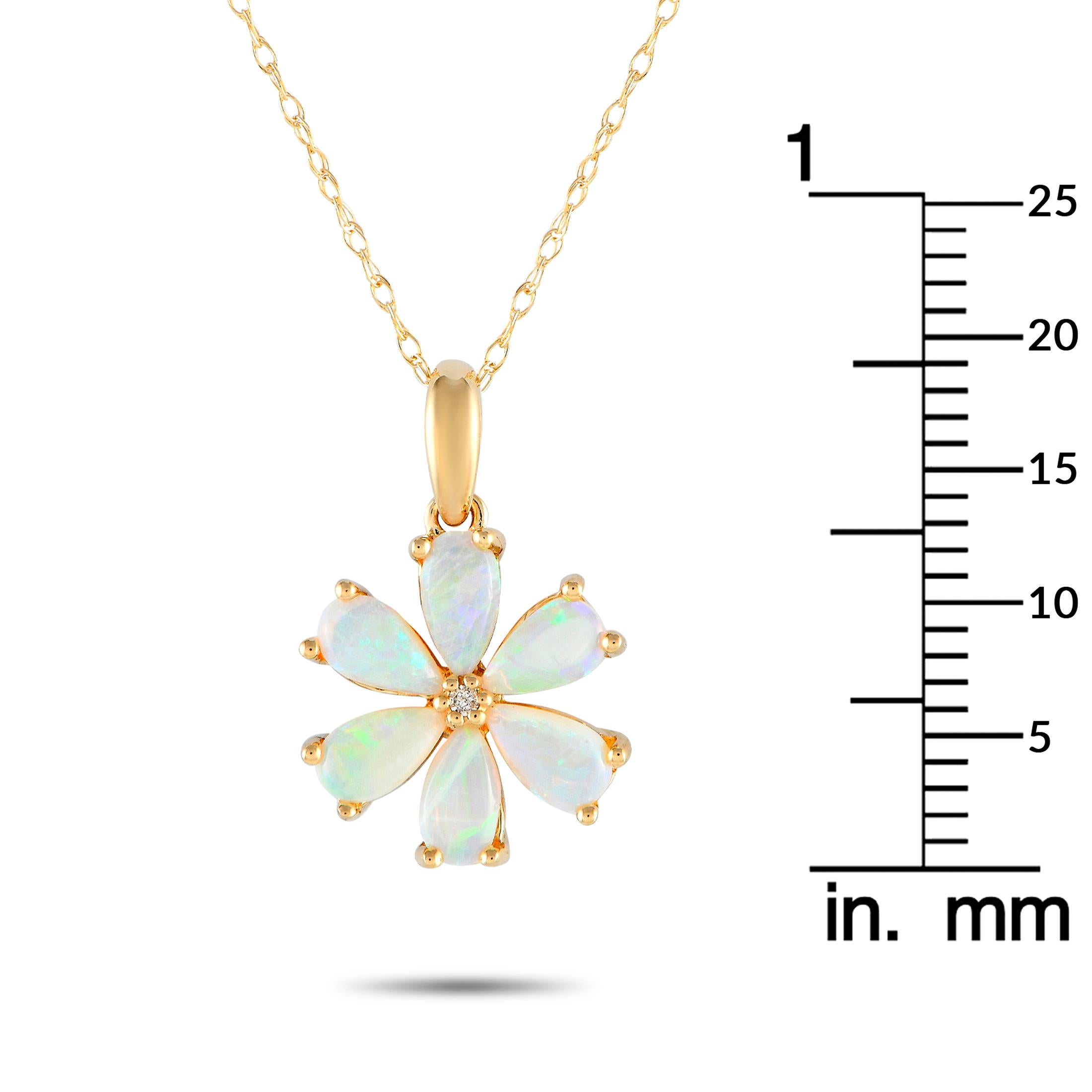 LB Exclusive 14K Yellow Gold 0.01ct Diamond & Opal Flower Necklace PD4-15845YOP In New Condition For Sale In Southampton, PA