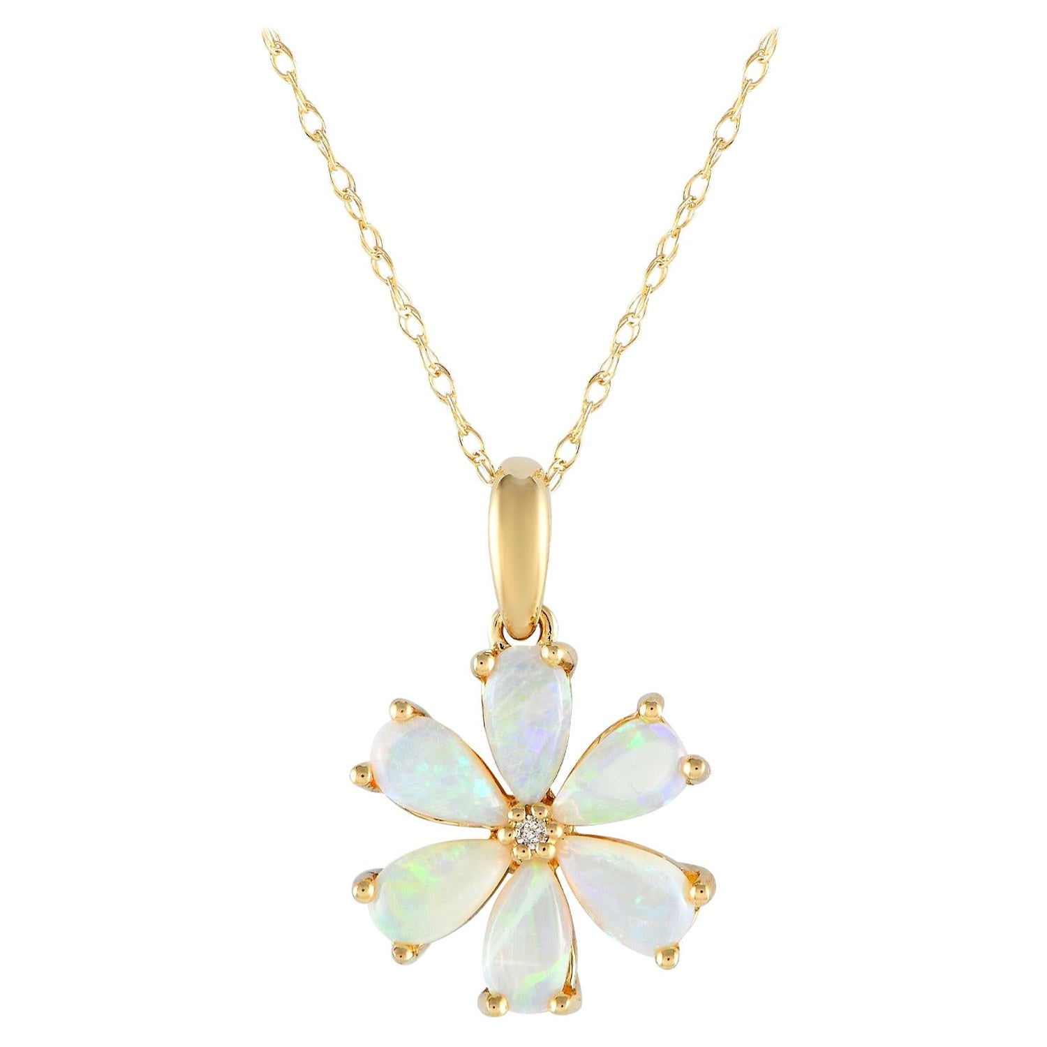 LB Exclusive 14K Gelbgold 0,01ct Diamant & Opal Blume Halskette PD4-15845YOP