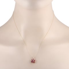 LB Exclusive 14K Yellow Gold 0.01ct Diamond & Rhodolite Necklace PD4-16241YRHOD