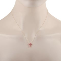 LB Exclusive 14K Yellow Gold 0.02 Ct Diamond and Ruby Cross Necklace