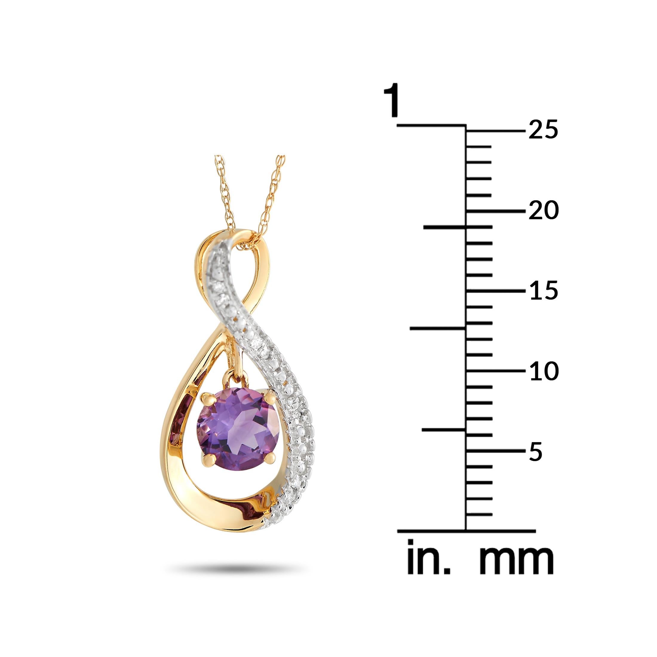 LB Exclusive 14K Yellow Gold 0.03 ct Diamond and Amethyst Pendant Necklace In New Condition For Sale In Southampton, PA