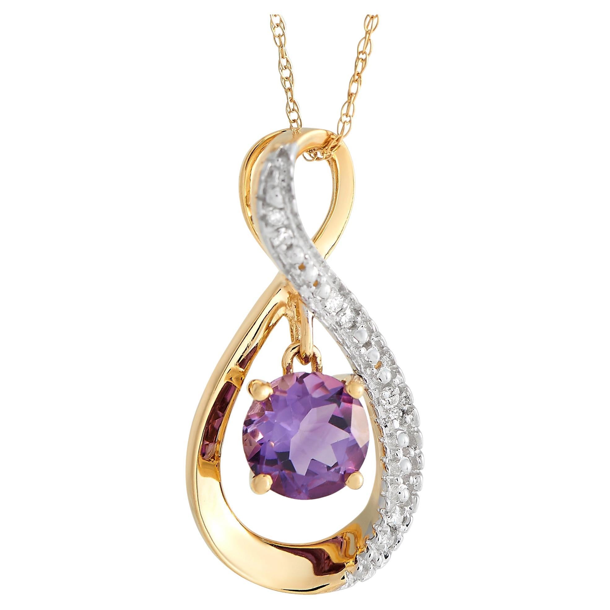 LB Exclusive 14K Yellow Gold 0.03 ct Diamond and Amethyst Pendant Necklace