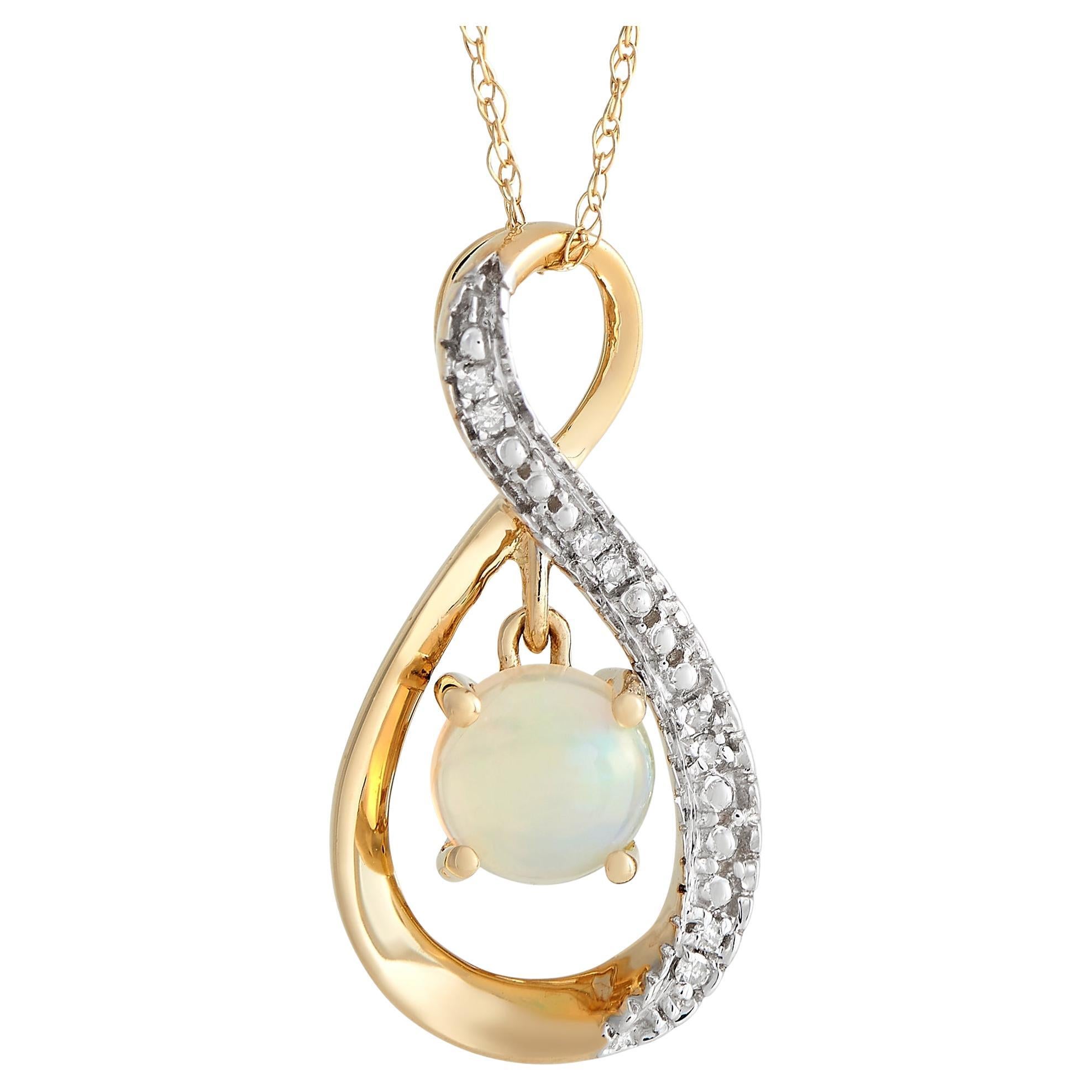 LB Exclusive 14K Gelbgold 0,03 ct Diamant und Opal Halskette im Angebot
