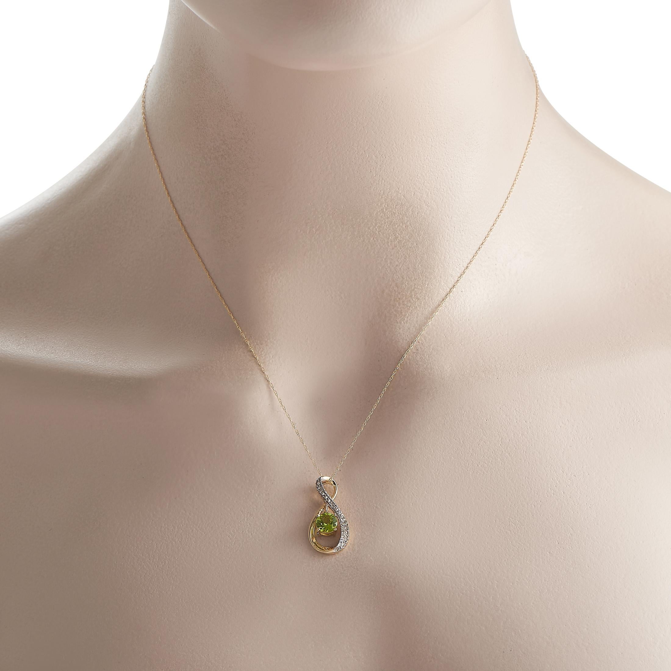 Freshen up your daily look with a radiant pop of color through this LB Exclusive necklace. This yellow-gold beauty features an 18 double cable chain holding a stylized infinity pendant. The pendant is embellished with a short row of round diamonds