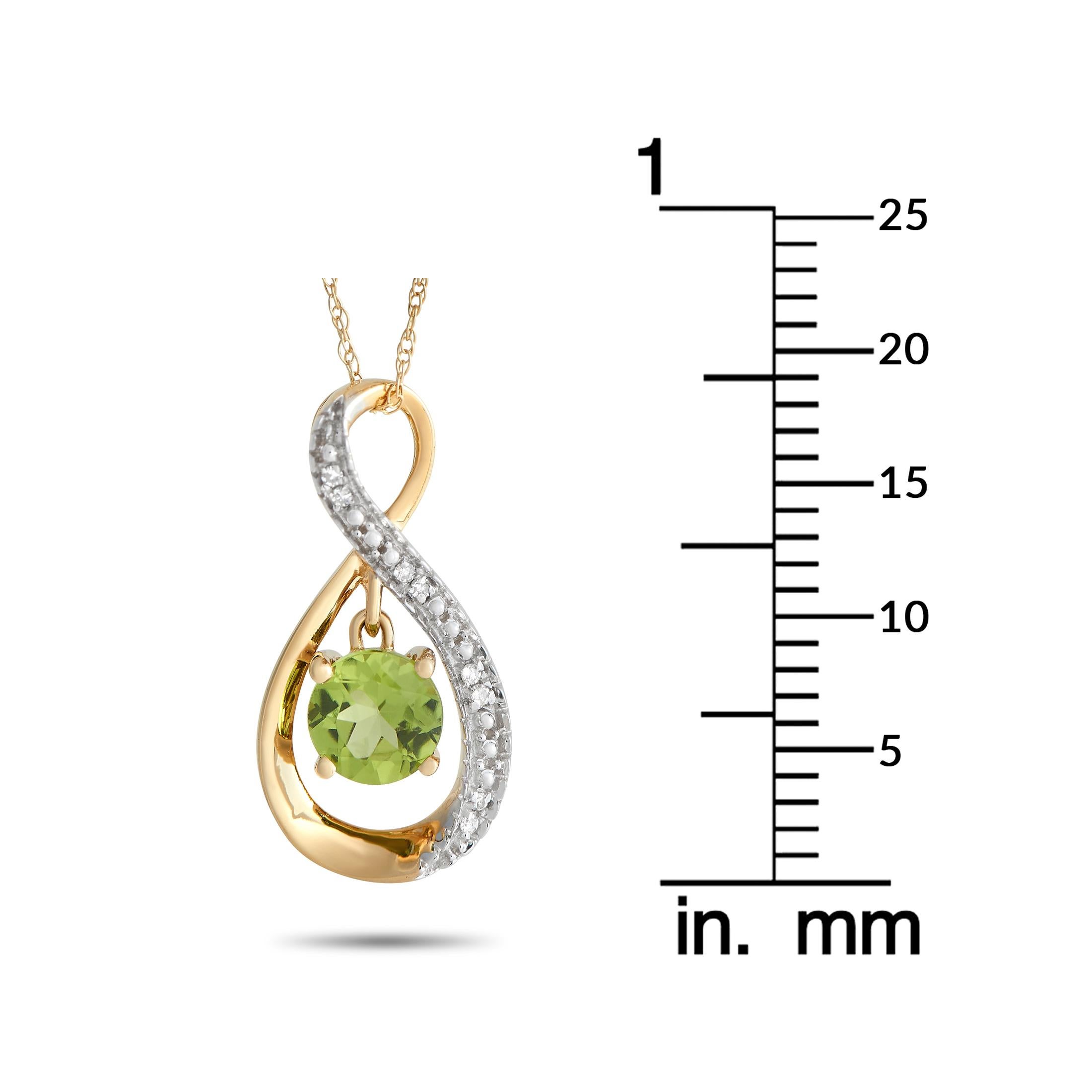 LB Exclusive 14K Yellow Gold 0.03 ct Diamond and Peridot Necklace In New Condition For Sale In Southampton, PA