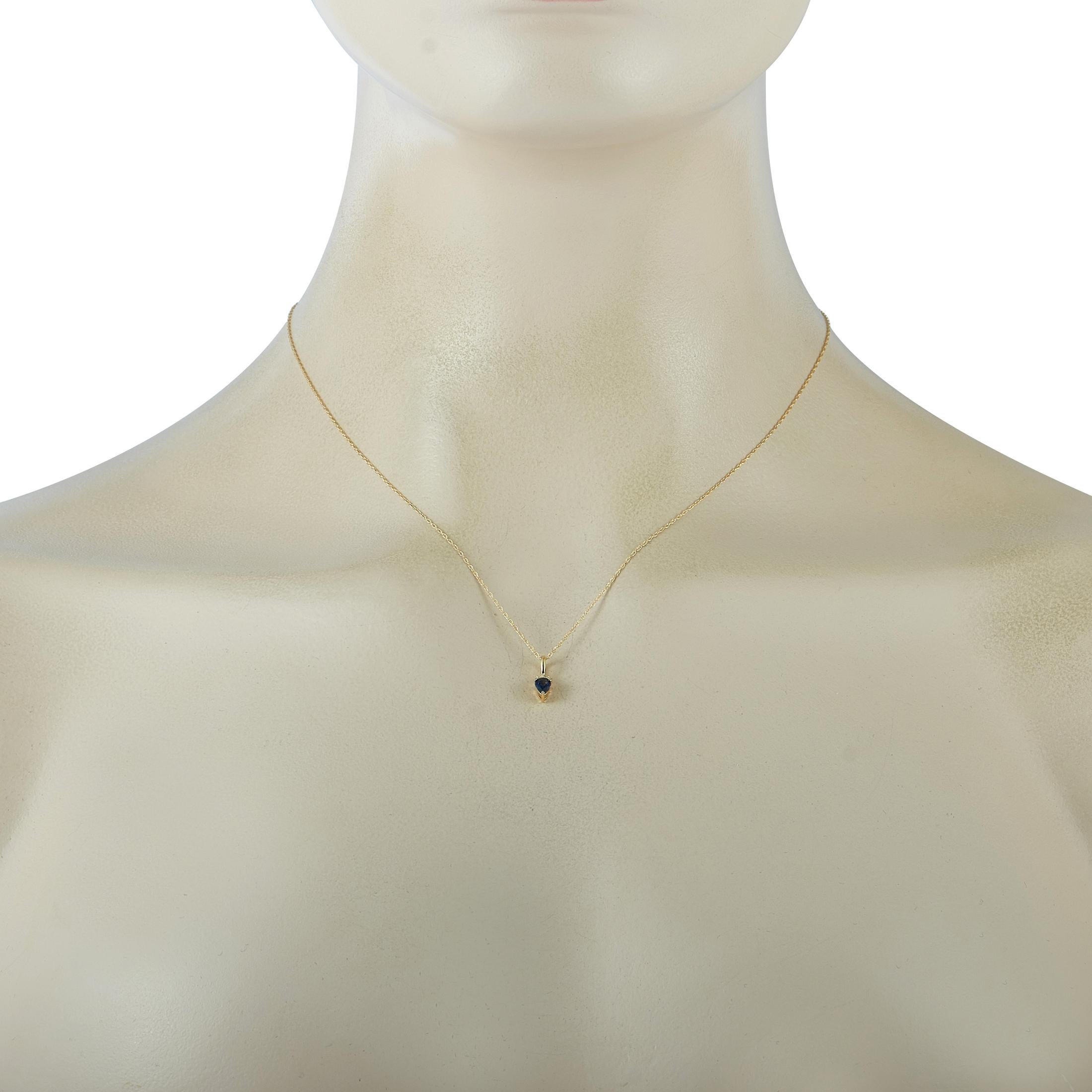 Round Cut LB Exclusive 14 Karat Gold 0.03 Carat Diamond and Sapphire Pendant Necklace