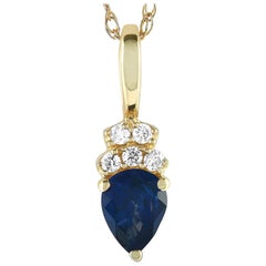 LB Exclusive 14 Karat Gold 0.03 Carat Diamond and Sapphire Pendant Necklace