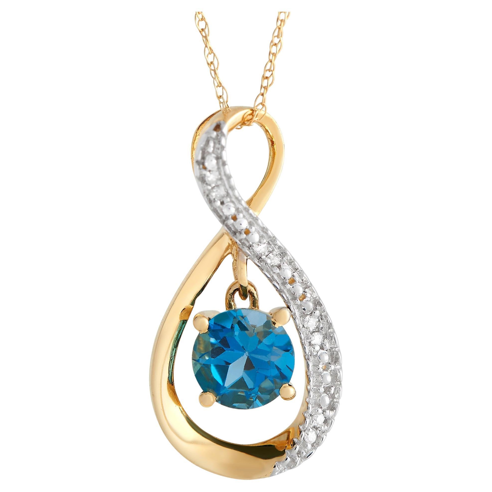 LB Exclusive 14K Yellow Gold 0.03 ct Diamond and Topaz Necklace For Sale