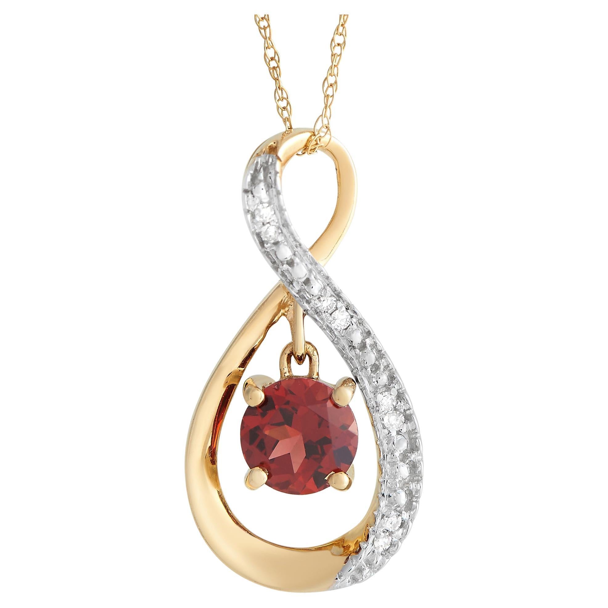 LB Exclusive 14K Yellow Gold 0.03ct Diamond and 0.03 Garnet Necklace For Sale