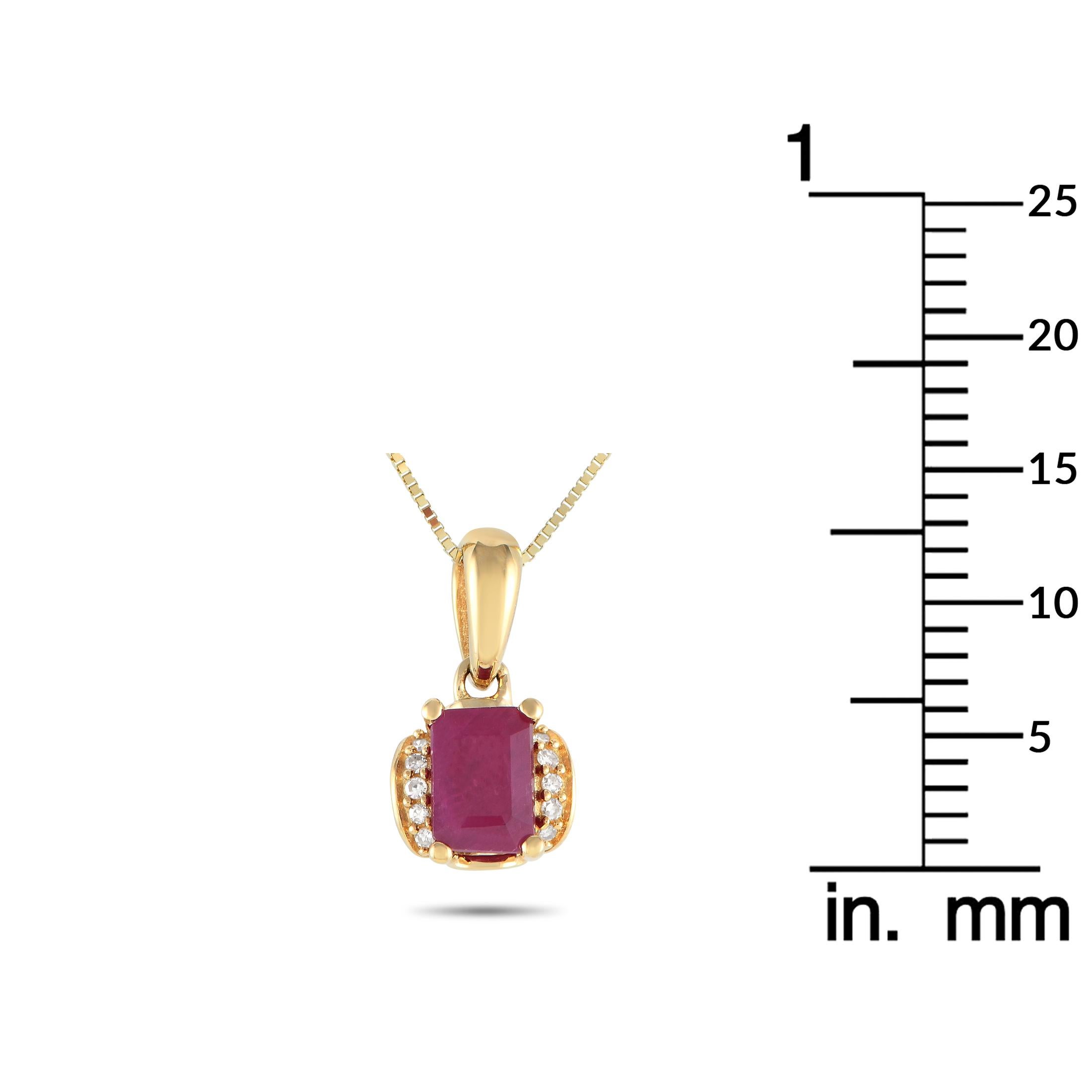 LB Exclusive 14K Yellow Gold 0.03ct Diamond & Ruby Pendant Necklace PD4-1649YRU In New Condition For Sale In Southampton, PA