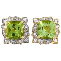 LB Exclusive 14 Karat Yellow Gold 0.05 Carat Diamond and Peridot Stud Earrings