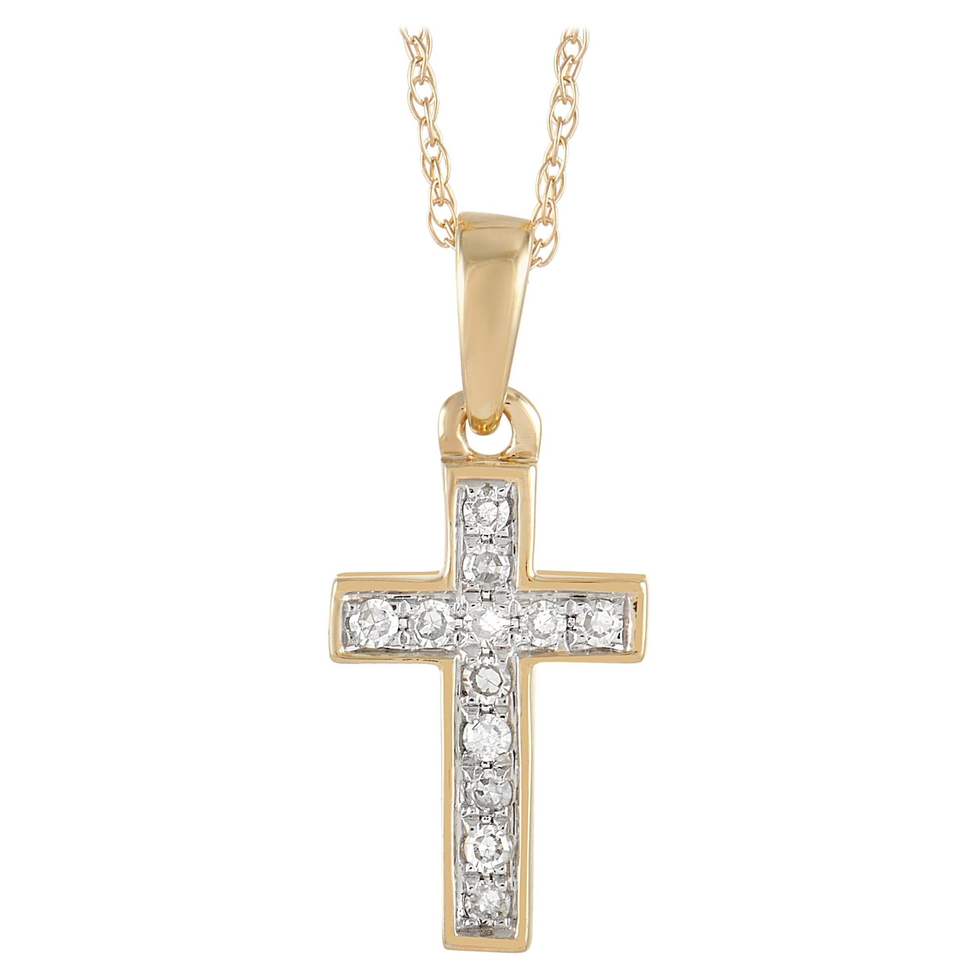 LB Exclusive 14k Yellow Gold 0.05 Ct Diamond Cross Pendant Necklace