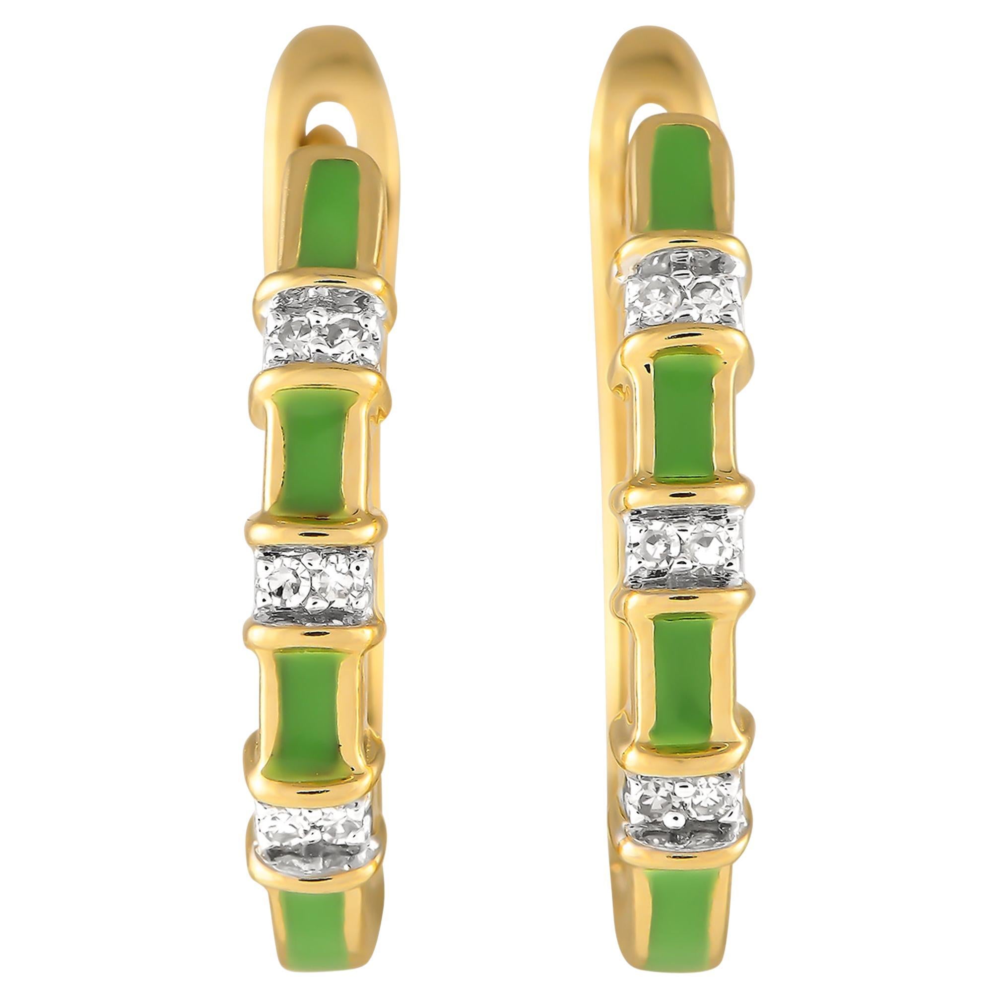 LB Exclusive 14K Gelbgold 0,05ct Diamant und Emaille Huggie Ohrringe ER28196