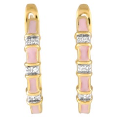 LB Exclusive 14K Yellow Gold 0.05ct Diamond and Pink Enamel Earrings ER28196