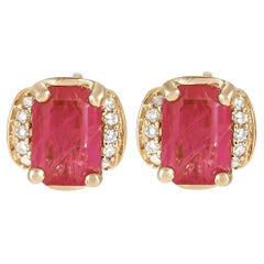 LB Exclusive 14K Yellow Gold 0.06 Ct Diamond and Ruby Earrings