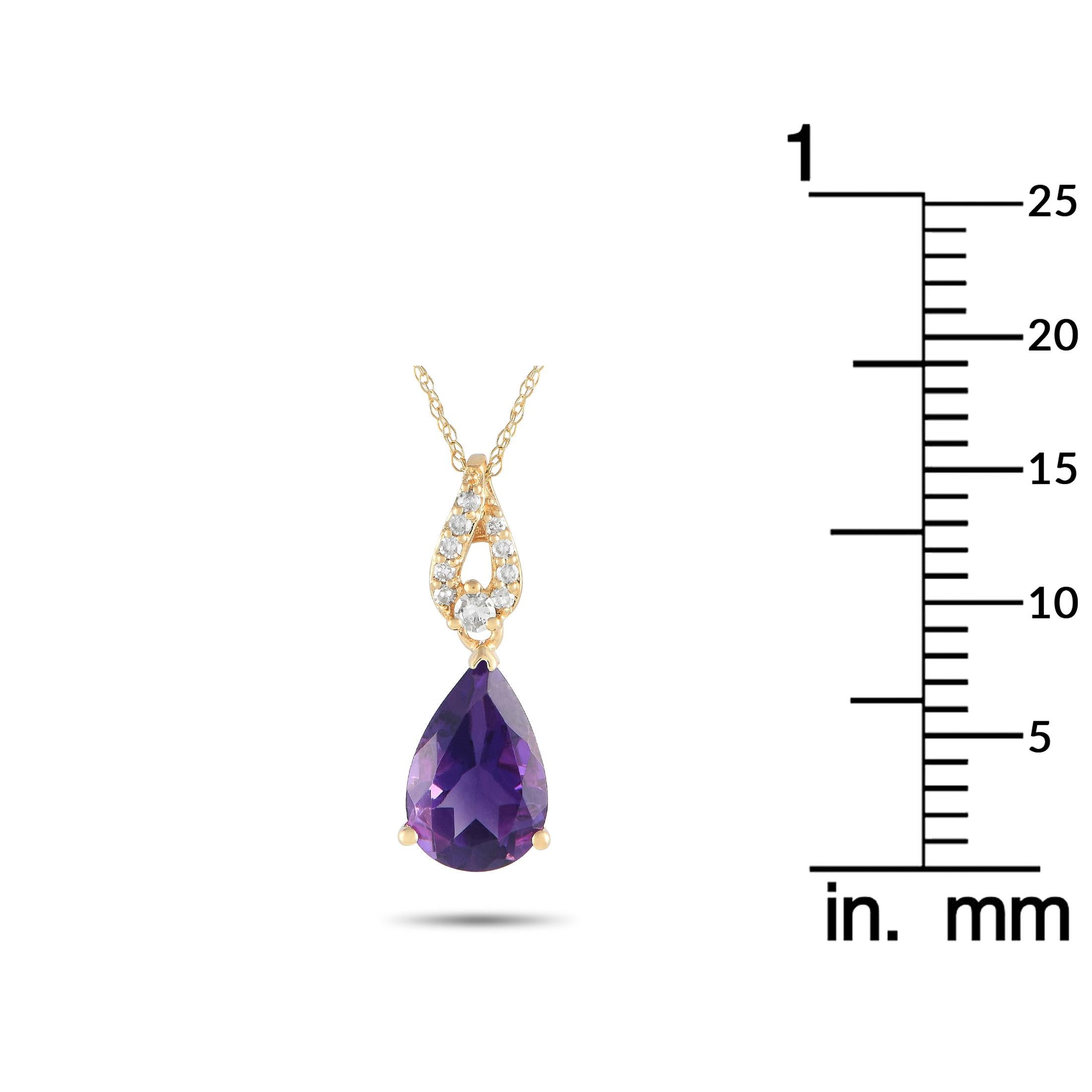 LB Exclusive 14K Yellow Gold 0.06ct Diamond and Amethyst Necklace PD4-16184YAM In New Condition For Sale In Southampton, PA