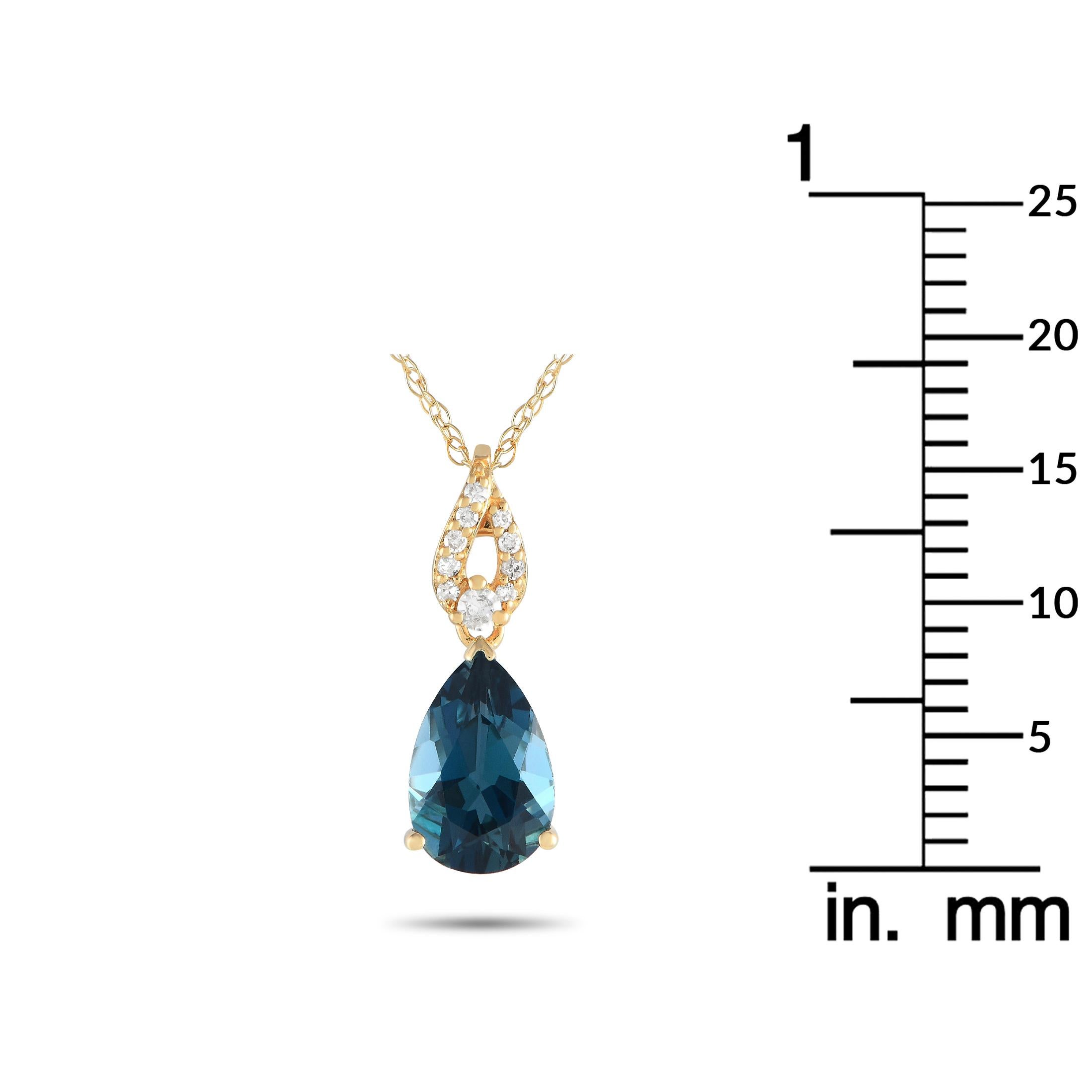 LB Exclusive 14K Yellow Gold 0.06ct Diamond and Blue Topaz Necklace PD4-16184YBT In New Condition For Sale In Southampton, PA