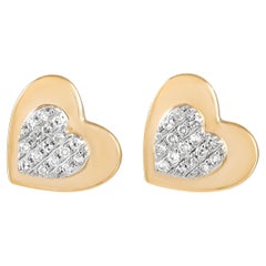 LB Exclusive 14K Yellow Gold 0.07 Ct Diamond Heart Stud Earrings
