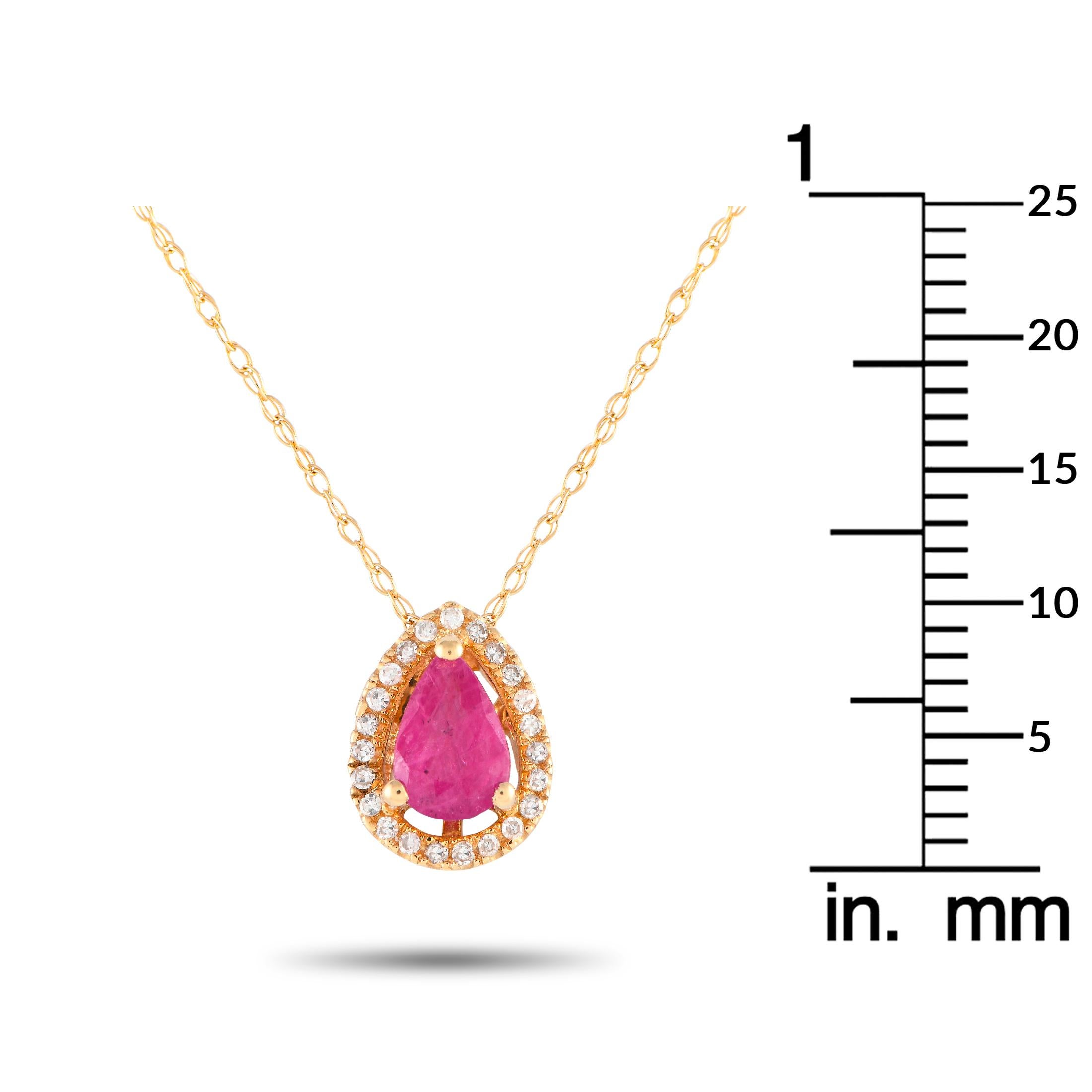 LB Exclusive Collier poire PD4-15949YRU en or jaune 14 carats avec diamants 0,07 carat et rubis Neuf - En vente à Southampton, PA