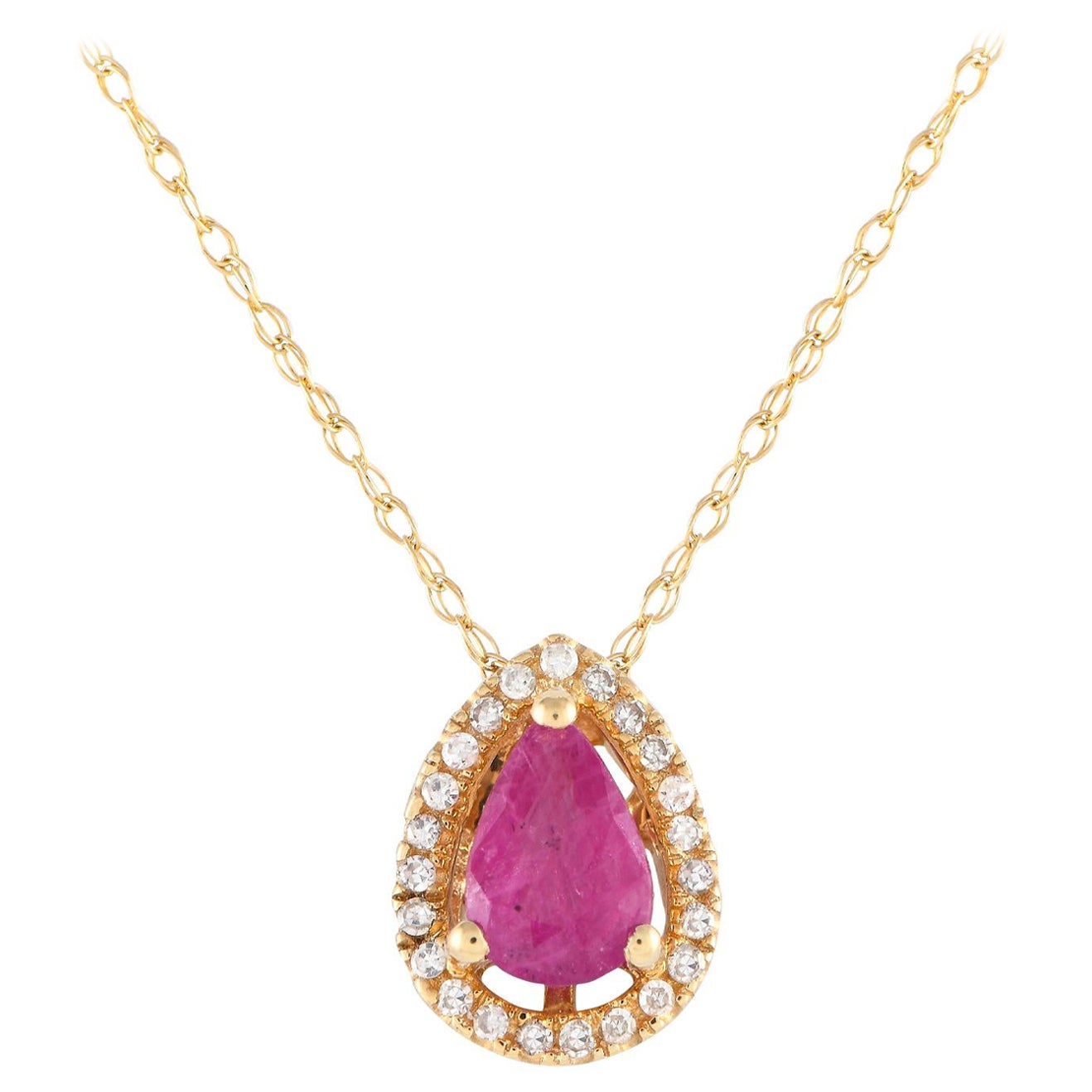 LB Exclusive 14K Gelbgold 0,07ct Diamant und Rubin Birne Halskette PD4-15949YRU